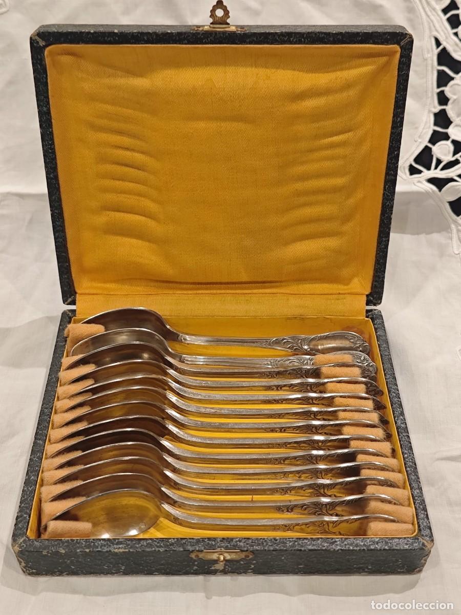 Antig&uuml;edades: 12 cucharas postre / cucharitas ba&ntilde;o plata - Foto 6