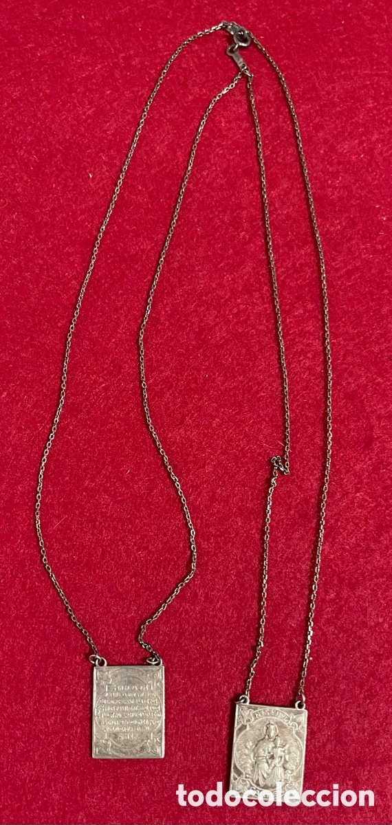 Antig&uuml;edades: Antiguo escapulario con cadena en plata de ley contrastada. - Foto 2