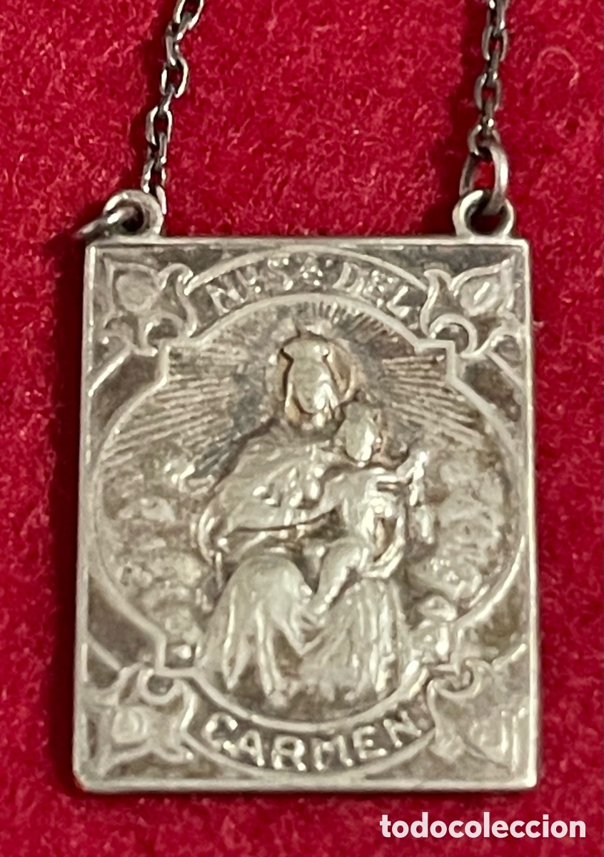 Antig&uuml;edades: Antiguo escapulario con cadena en plata de ley contrastada. - Foto 3