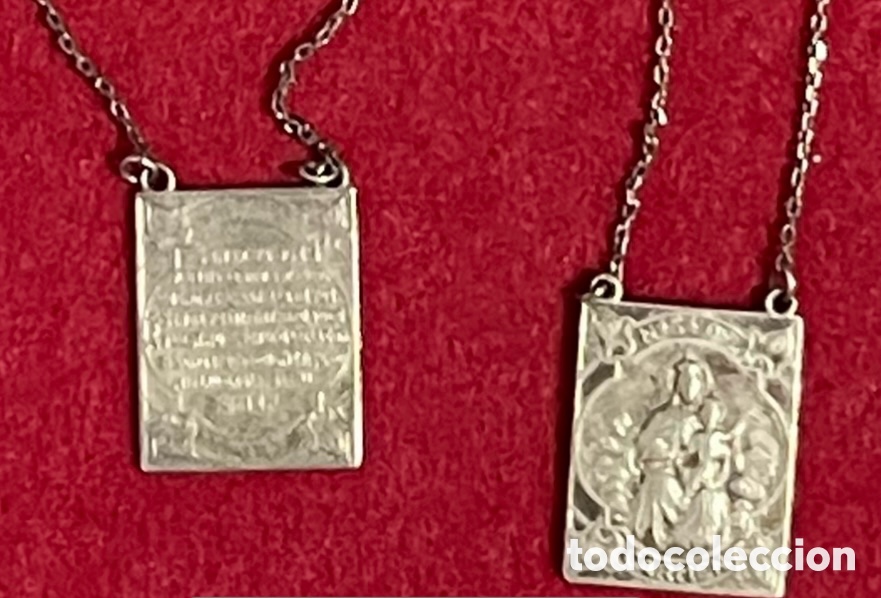 Antig&uuml;edades: Antiguo escapulario con cadena en plata de ley contrastada. - Foto 1