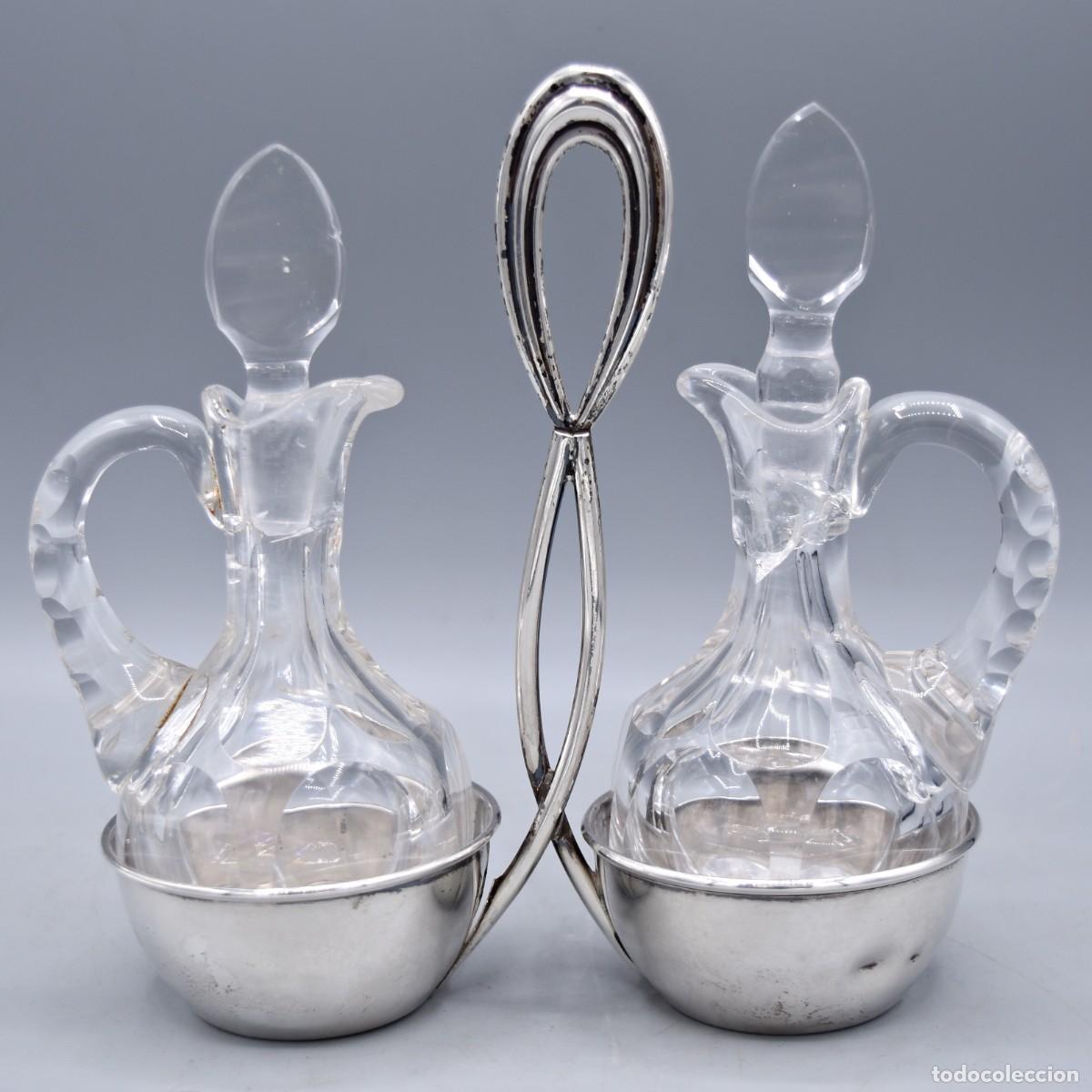 Antig&uuml;edades: Aceitera / vinagrera con soporte de plata - Foto 2