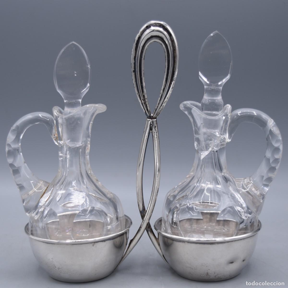 Antig&uuml;edades: Aceitera / vinagrera con soporte de plata - Foto 3