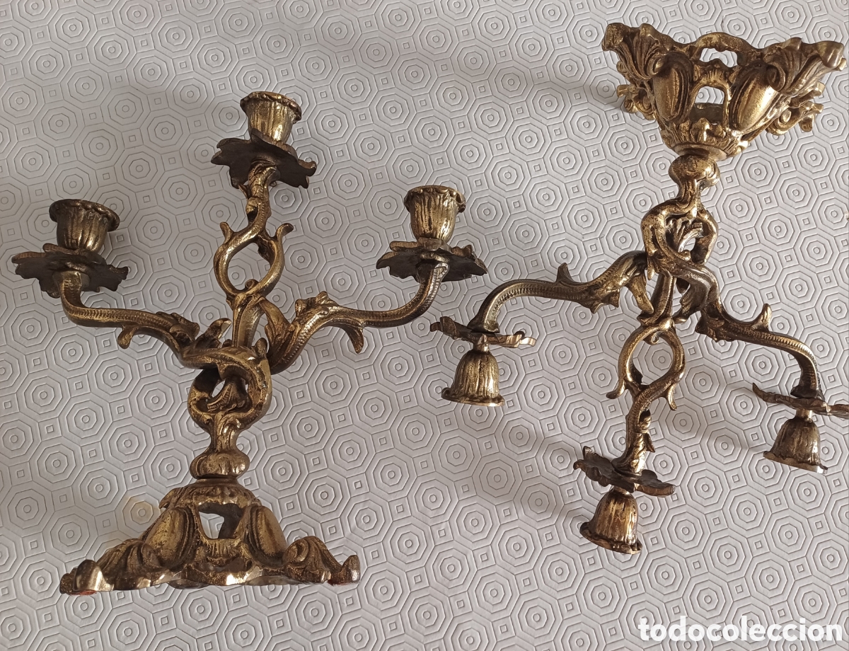 Antig&uuml;edades: Candelabros bronce tres brazos perfectos - Foto 3