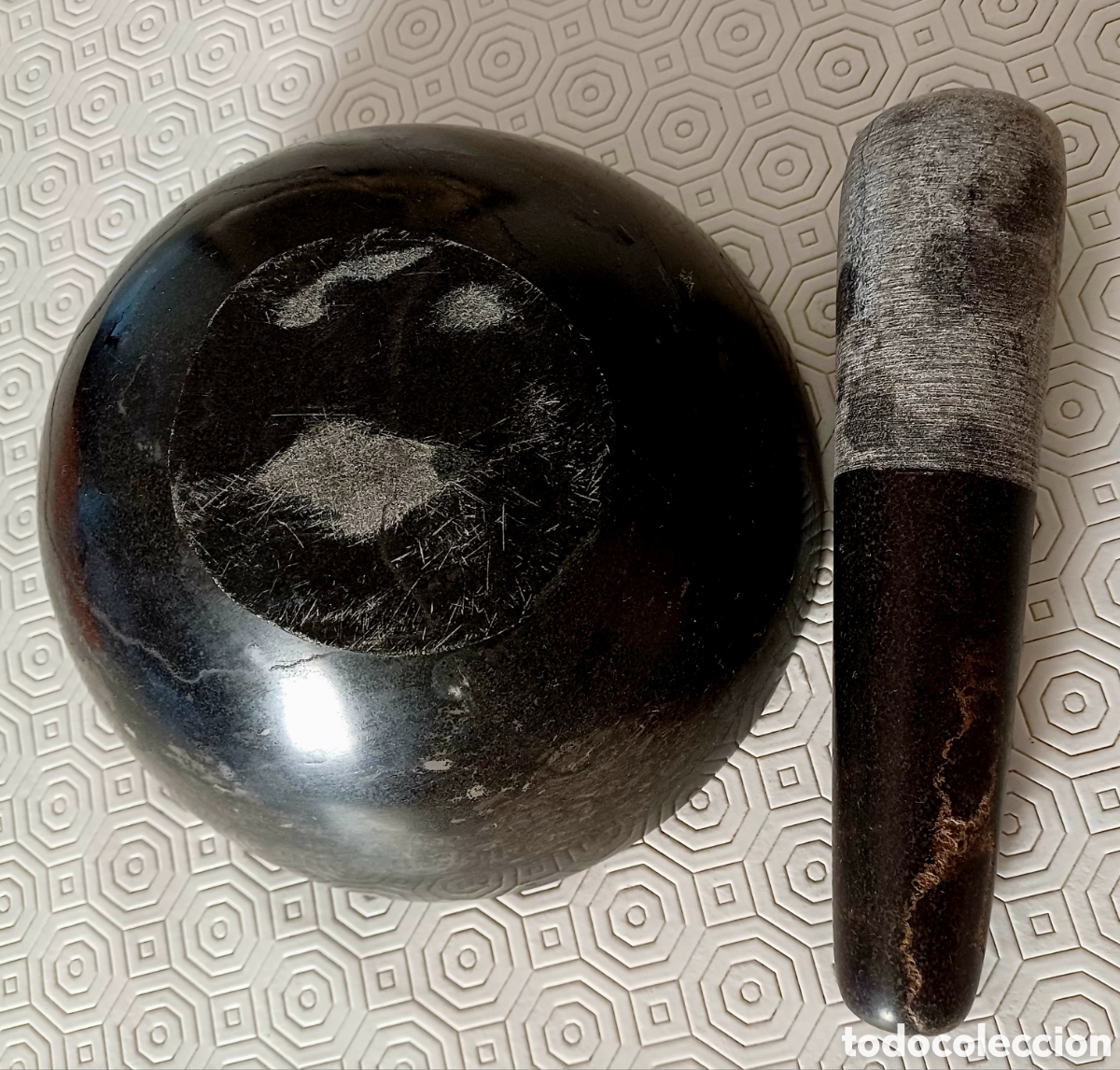 Antig&uuml;edades: Mortero m&aacute;rmol marr&oacute;n grande - Foto 3