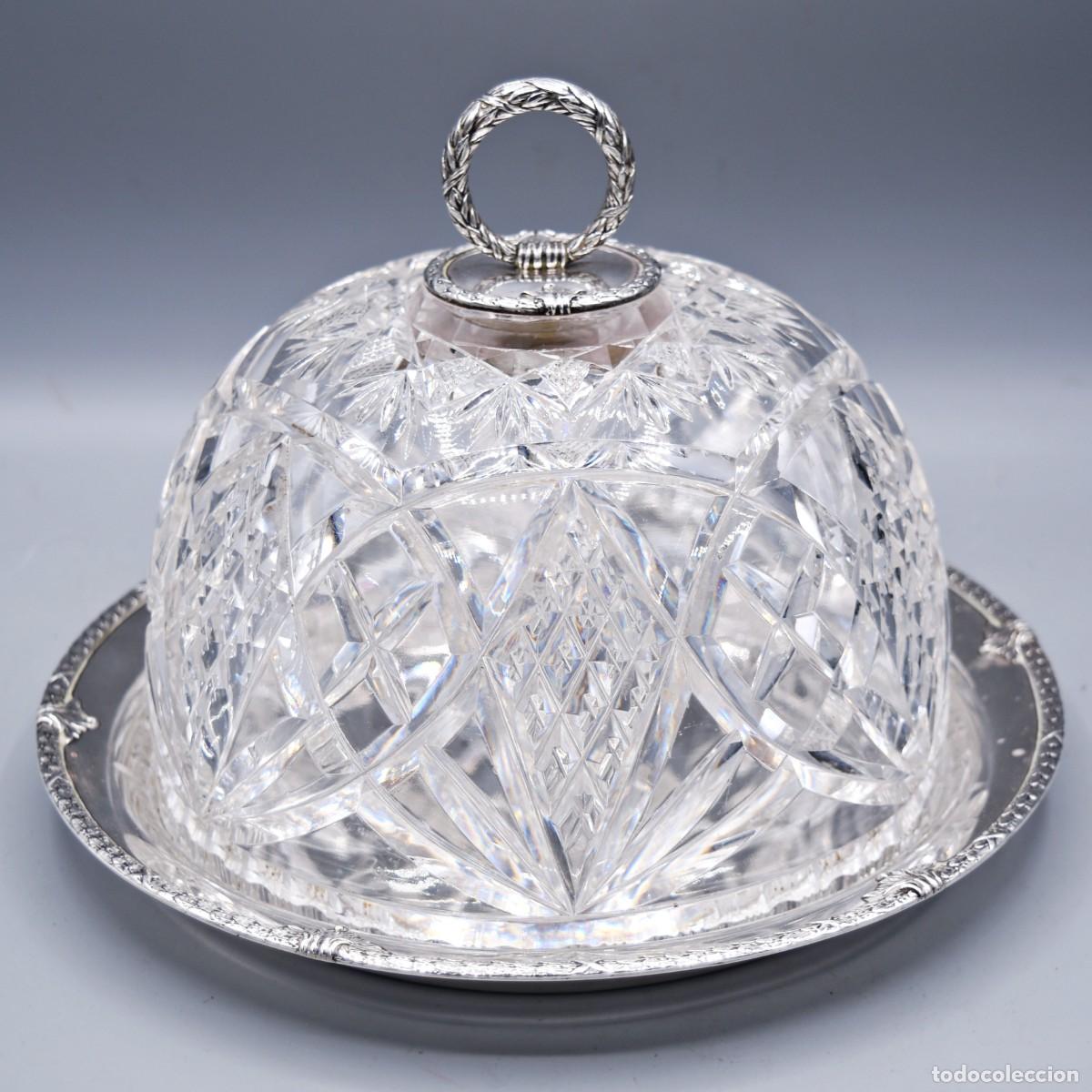 Antig&uuml;edades: Quesera antigua de cristal y plata - Foto 3