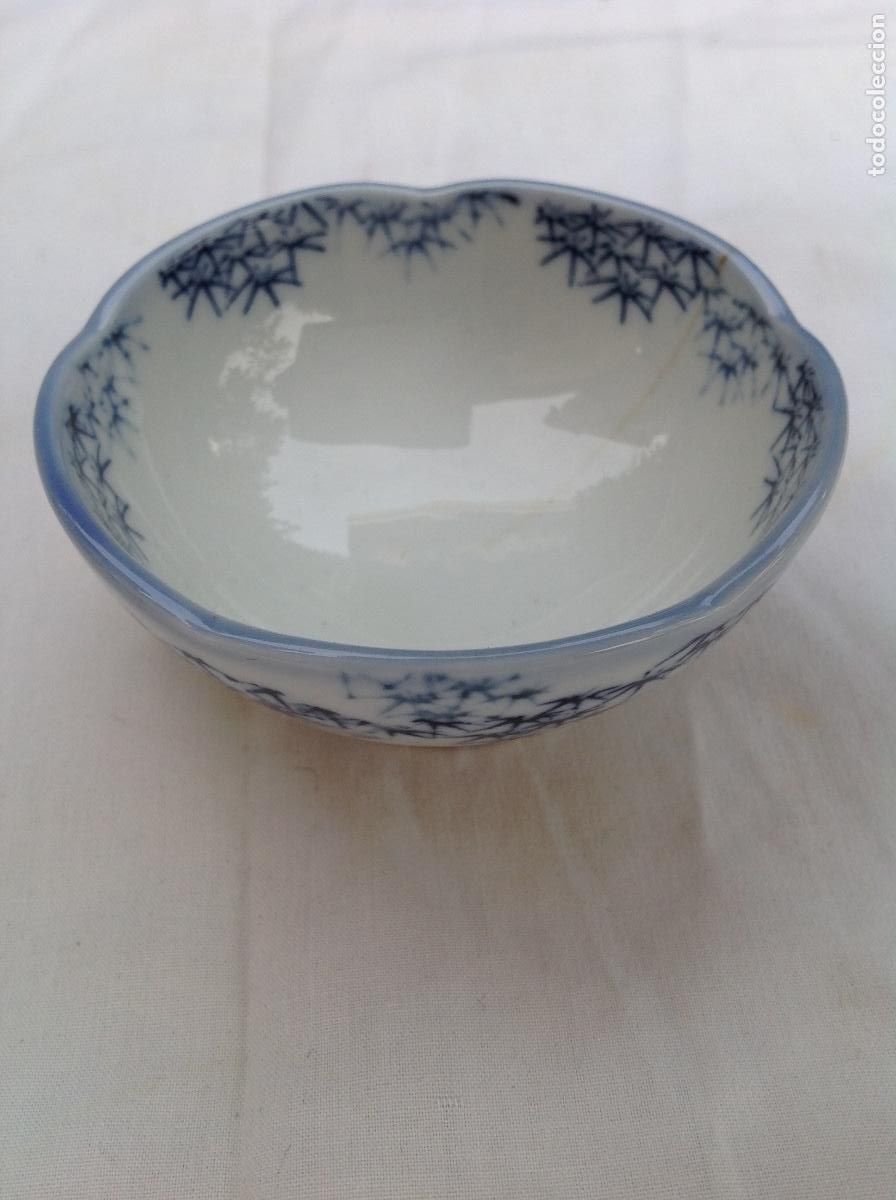 Antig&uuml;edades: Cuenco chino azul y blanco con decoraci&oacute;n de bambu - Foto 1