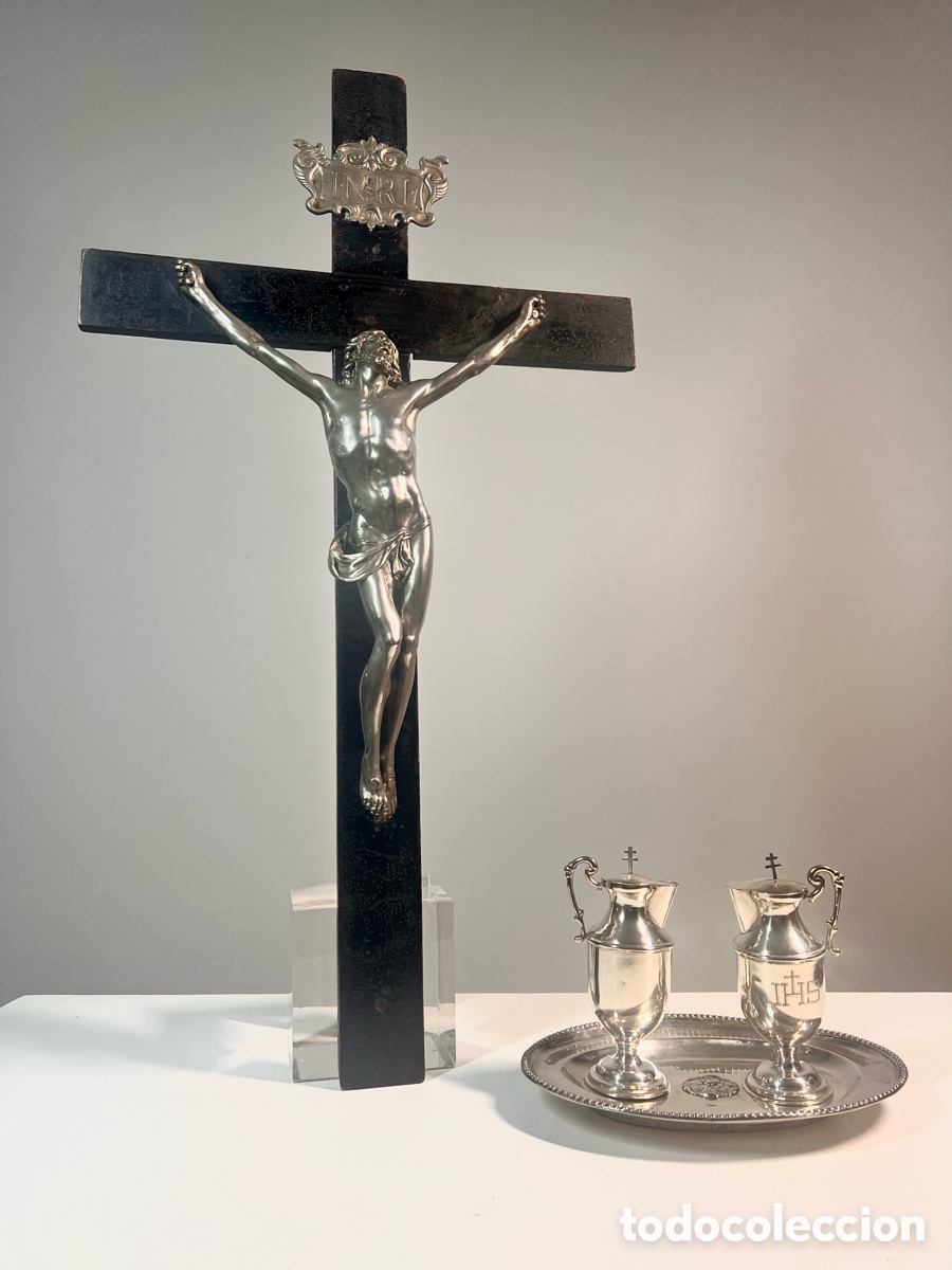 Antig&uuml;edades: Crucifijo de Bronce plateado. S.XVIII - Foto 22