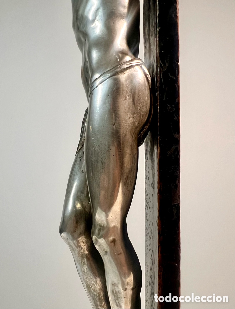 Antig&uuml;edades: Crucifijo de Bronce plateado. S.XVIII - Foto 5