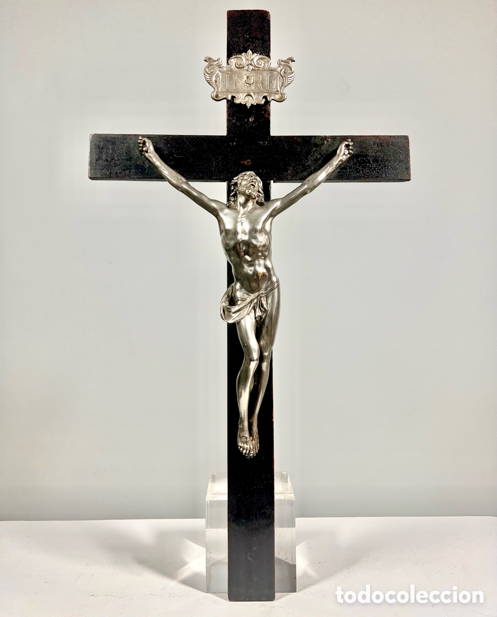 Antig&uuml;edades: Crucifijo de Bronce plateado. S.XVIII - Foto 11