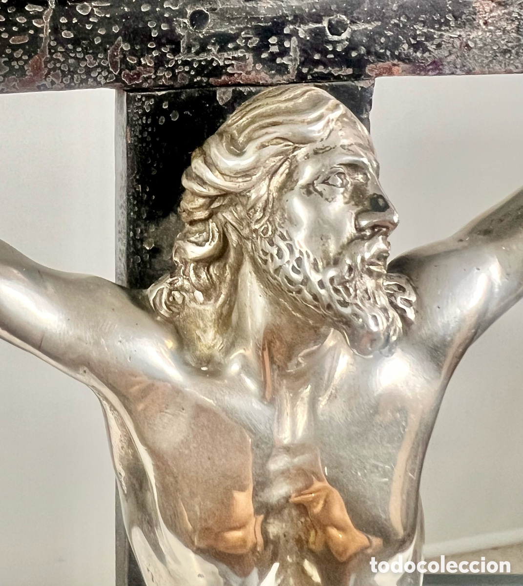 Antig&uuml;edades: Crucifijo de Bronce plateado. S.XVIII - Foto 12
