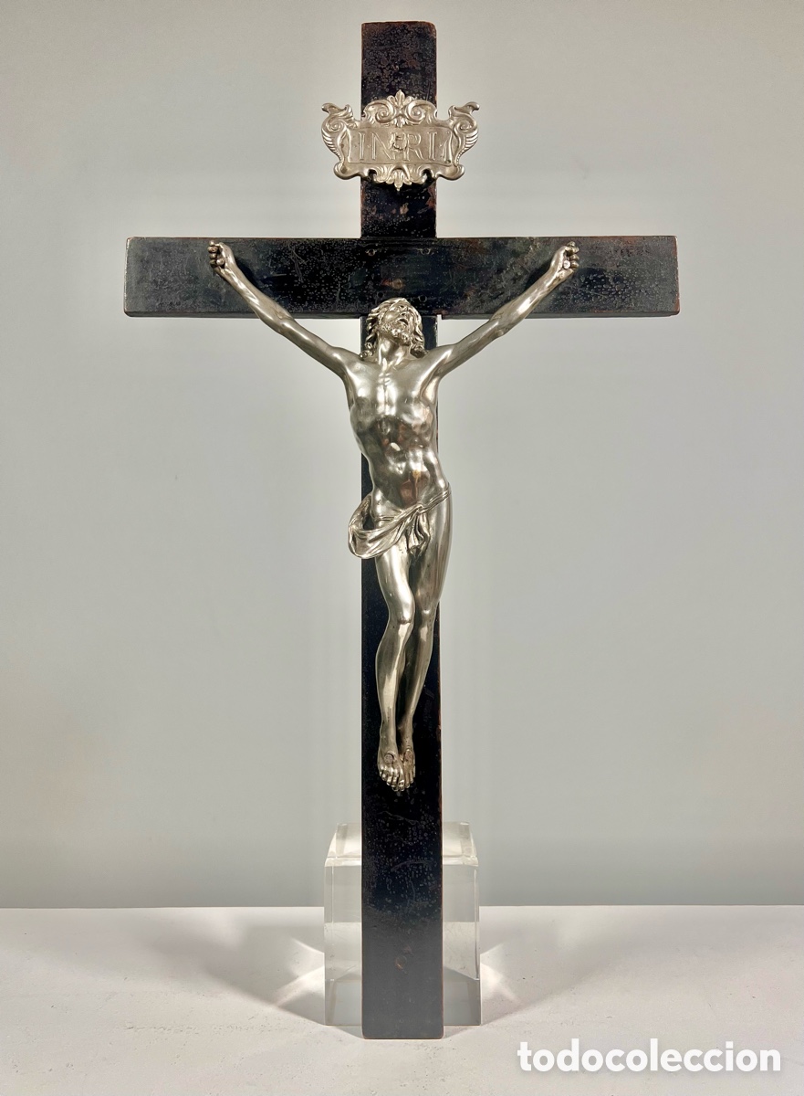 Antig&uuml;edades: Crucifijo de Bronce plateado. S.XVIII - Foto 14