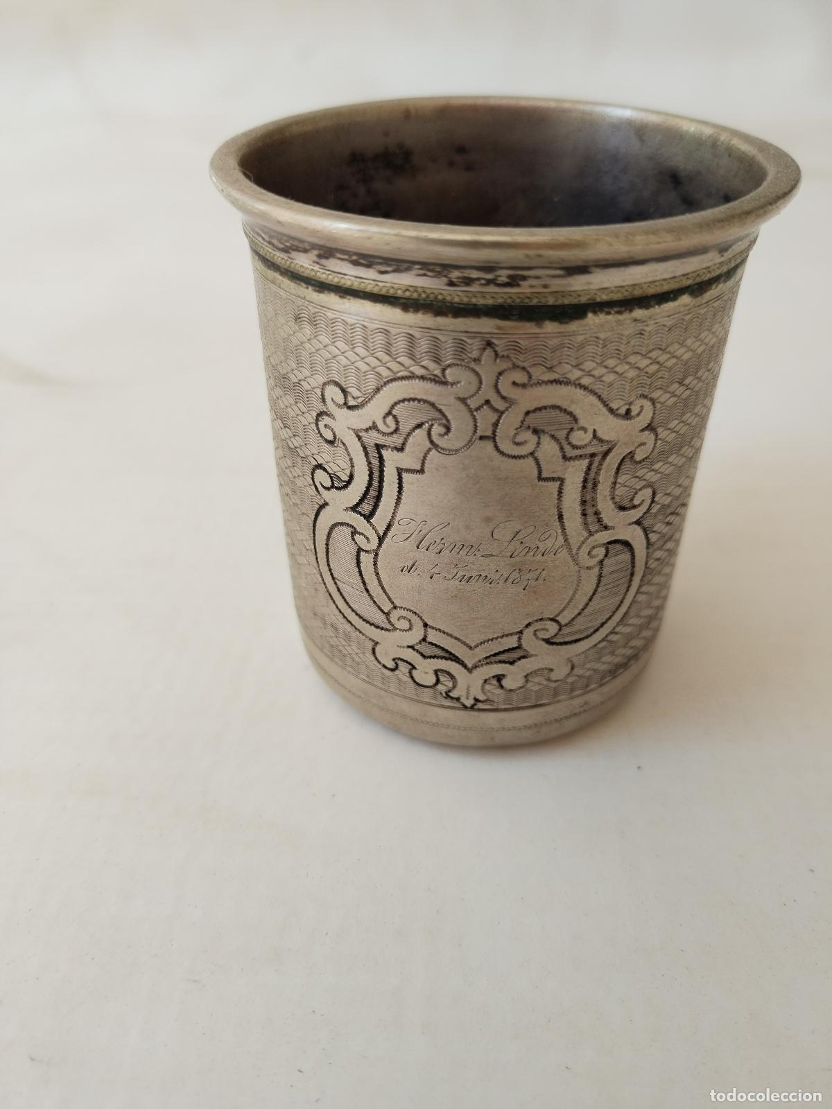 Antig&uuml;edades: vaso de plata grabado 4 junio 1871 meinent pathchen - Foto 3