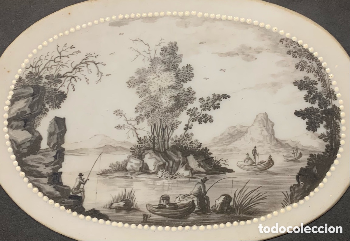 Antig&uuml;edades: Placa de opalina con paisaje de grisalla. - Foto 2