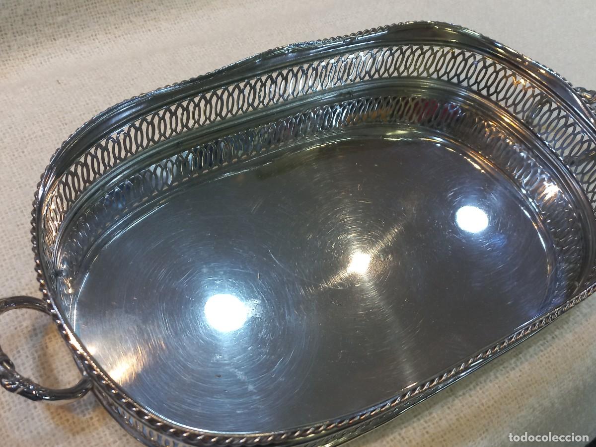 Antig&uuml;edades: BANDEJA PLATEADA 37cm (rectangular) rejilla alta-lisa-asas - Foto 8