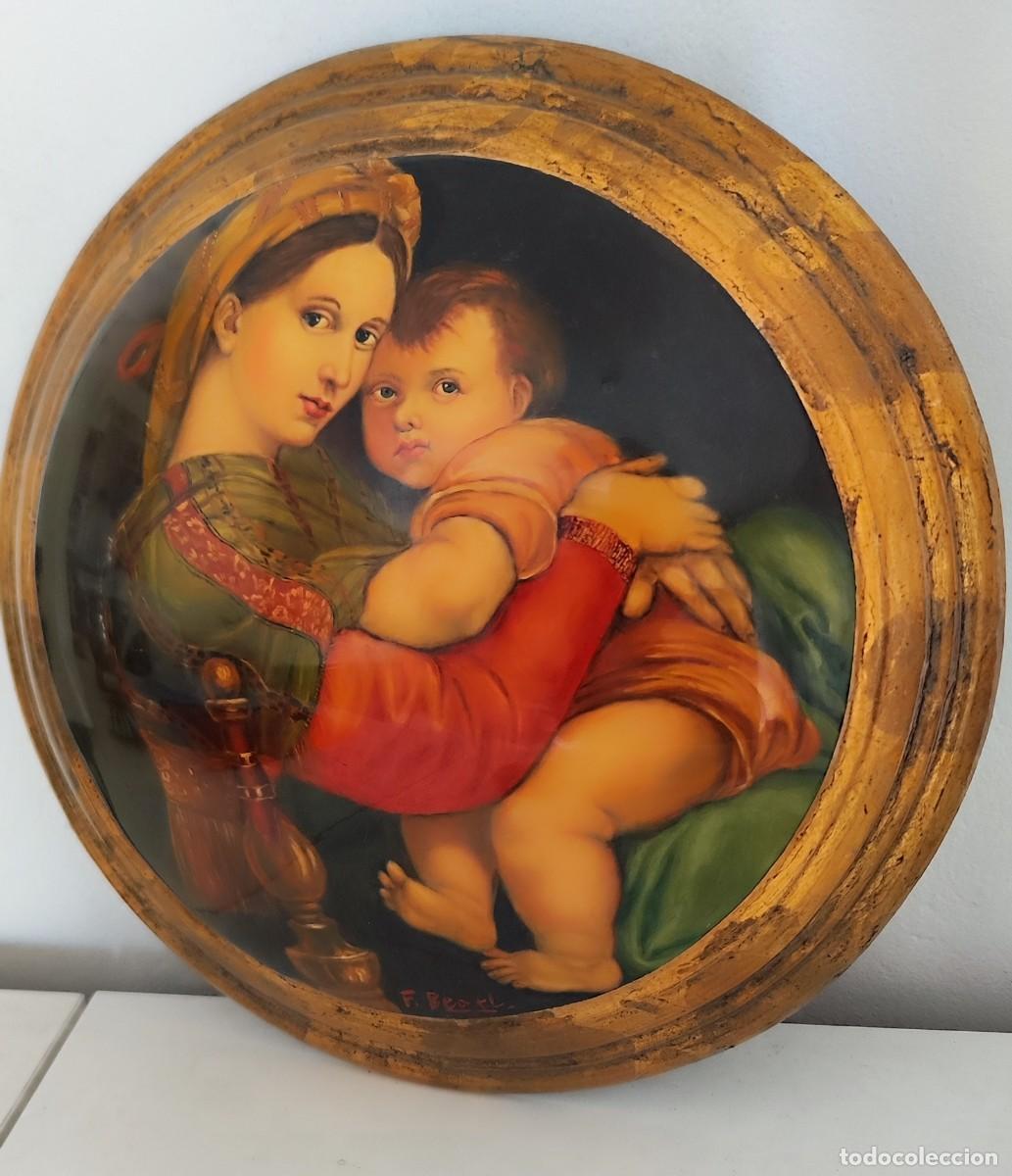Antig&uuml;edades: Cuadro ovalado, la Virgen de la silla de Rafael. - Foto 1
