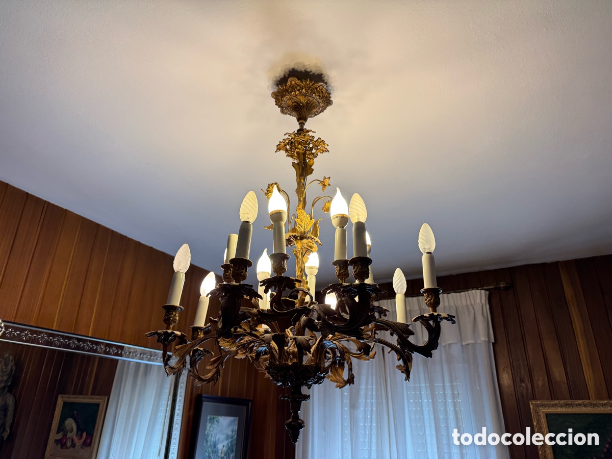 Antig&uuml;edades: L&aacute;mpara de sal&oacute;n de bronce en dorados - Foto 2