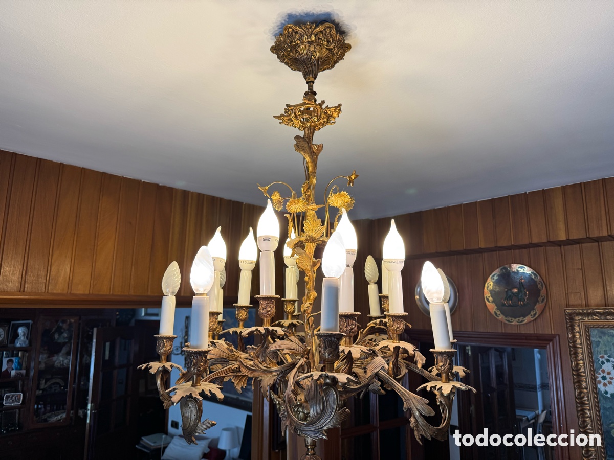 Antig&uuml;edades: L&aacute;mpara de sal&oacute;n de bronce en dorados - Foto 4