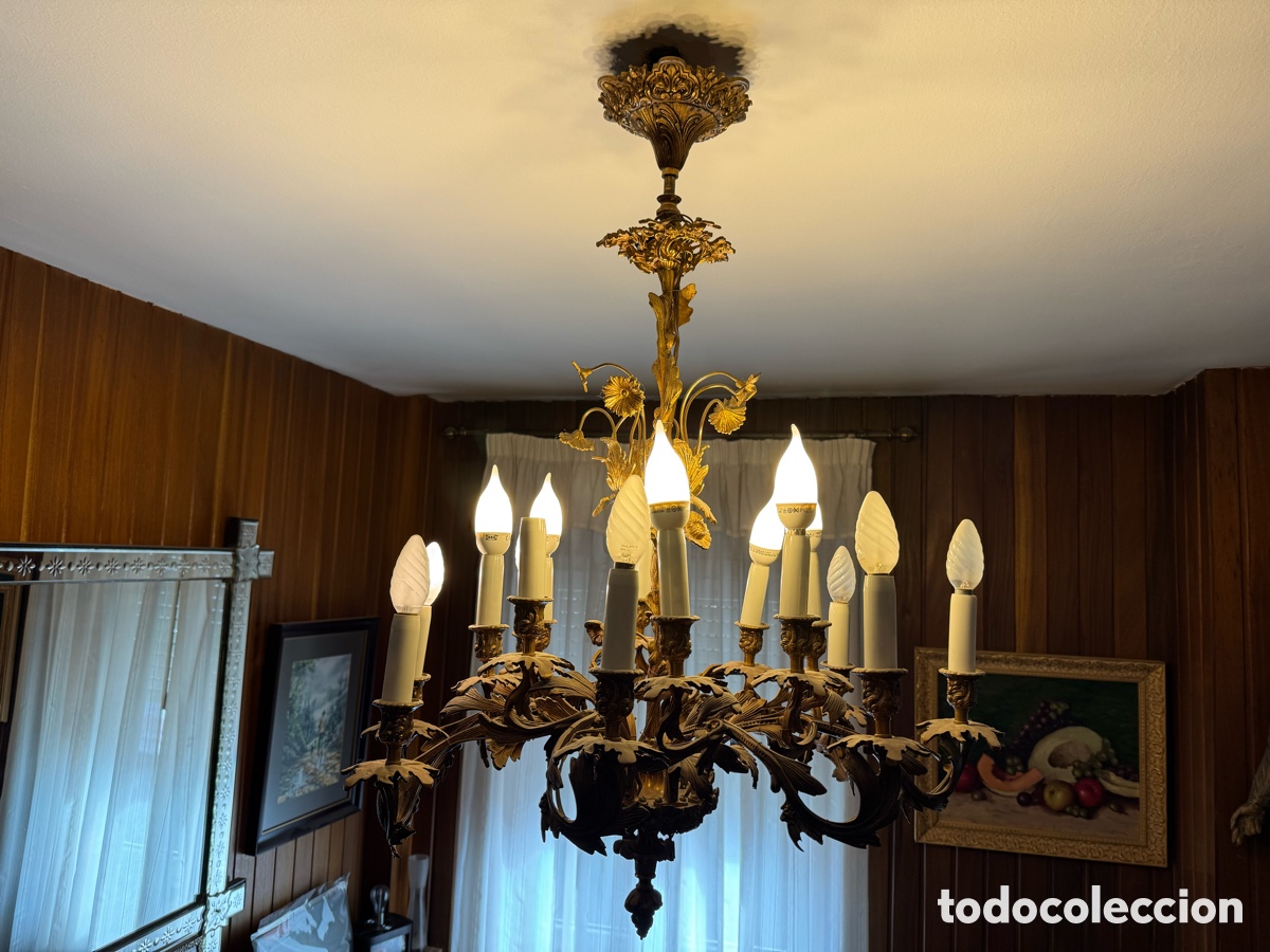 Antig&uuml;edades: L&aacute;mpara de sal&oacute;n de bronce en dorados - Foto 1