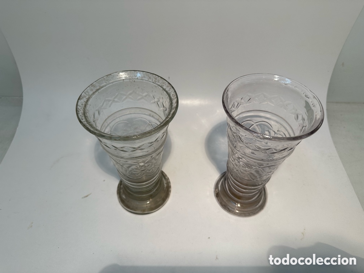 Antig&uuml;edades: PAREJA DE JARRONES DE ALTAR DE CRISTAL ANTIGUOS. - Foto 9