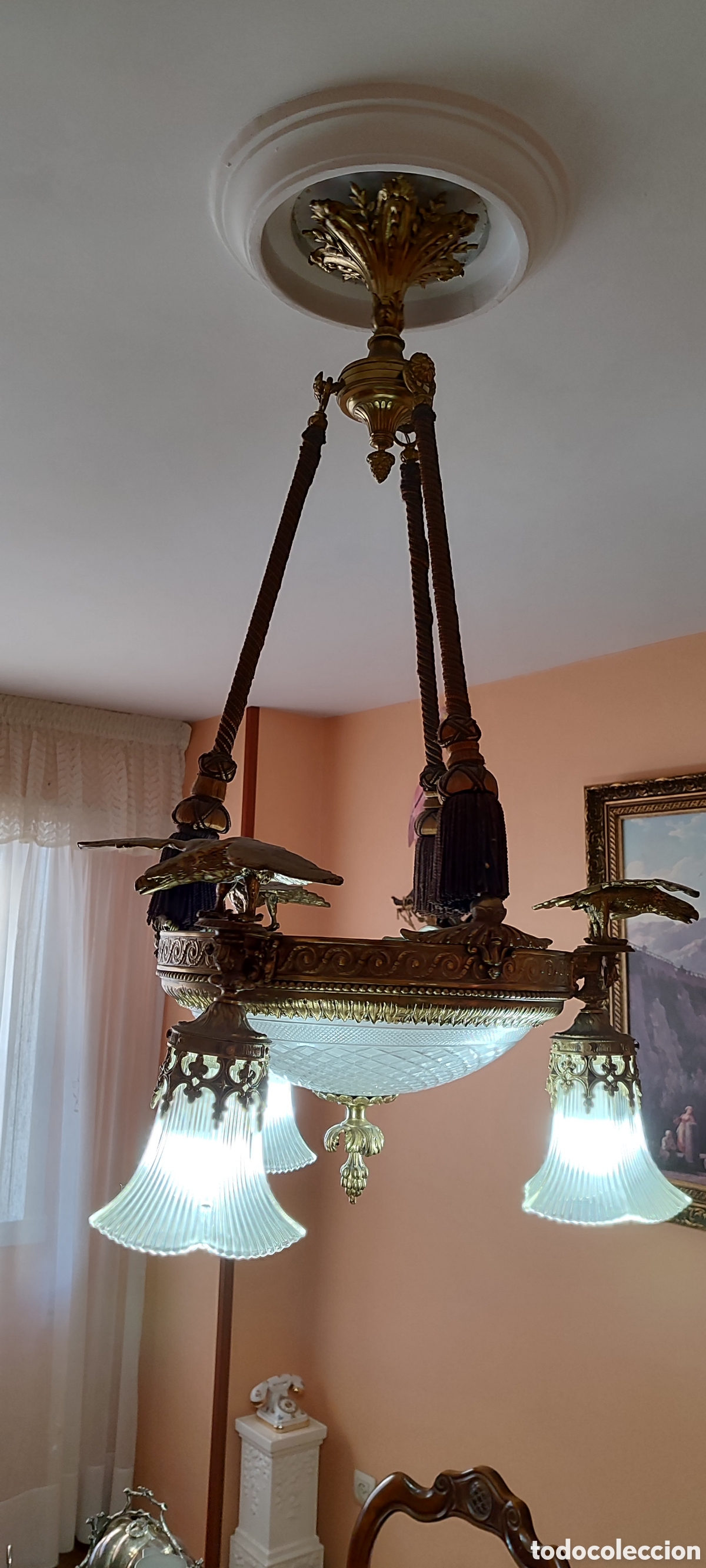 Antig&uuml;edades: Lampara de bronce &aacute;guilas - Foto 2