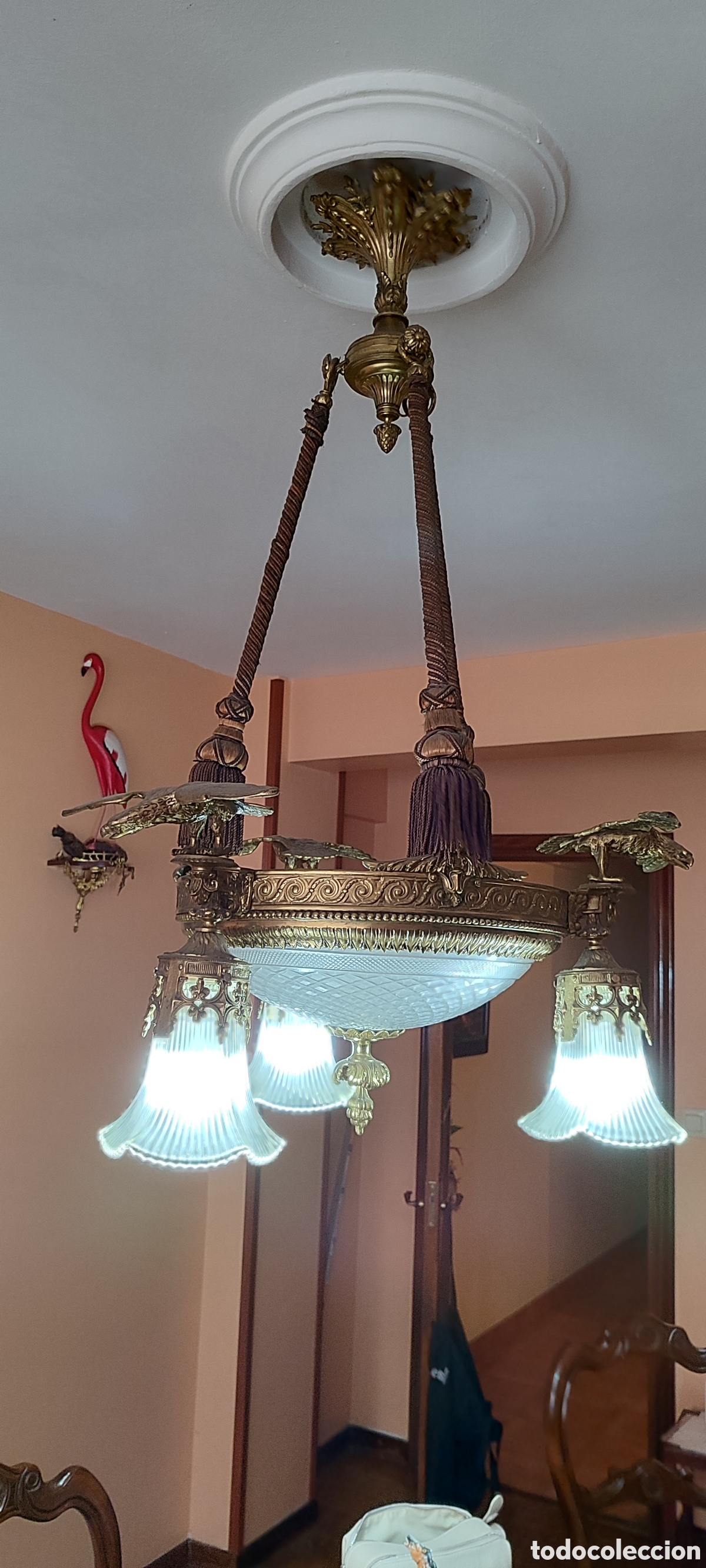Antig&uuml;edades: Lampara de bronce &aacute;guilas - Foto 3