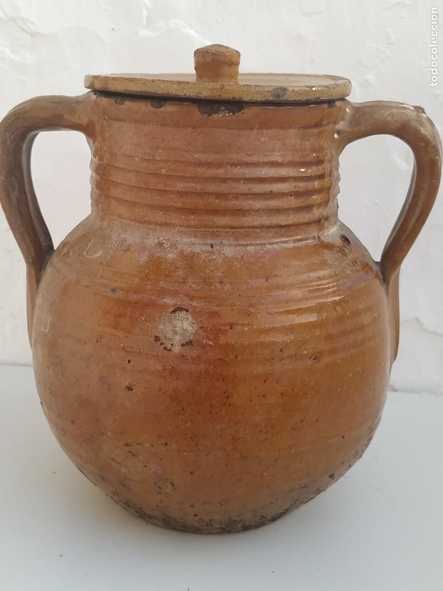Antig&uuml;edades: Puchero u orza con tapadera alfarer&iacute;a popular Guadix ( Granada)