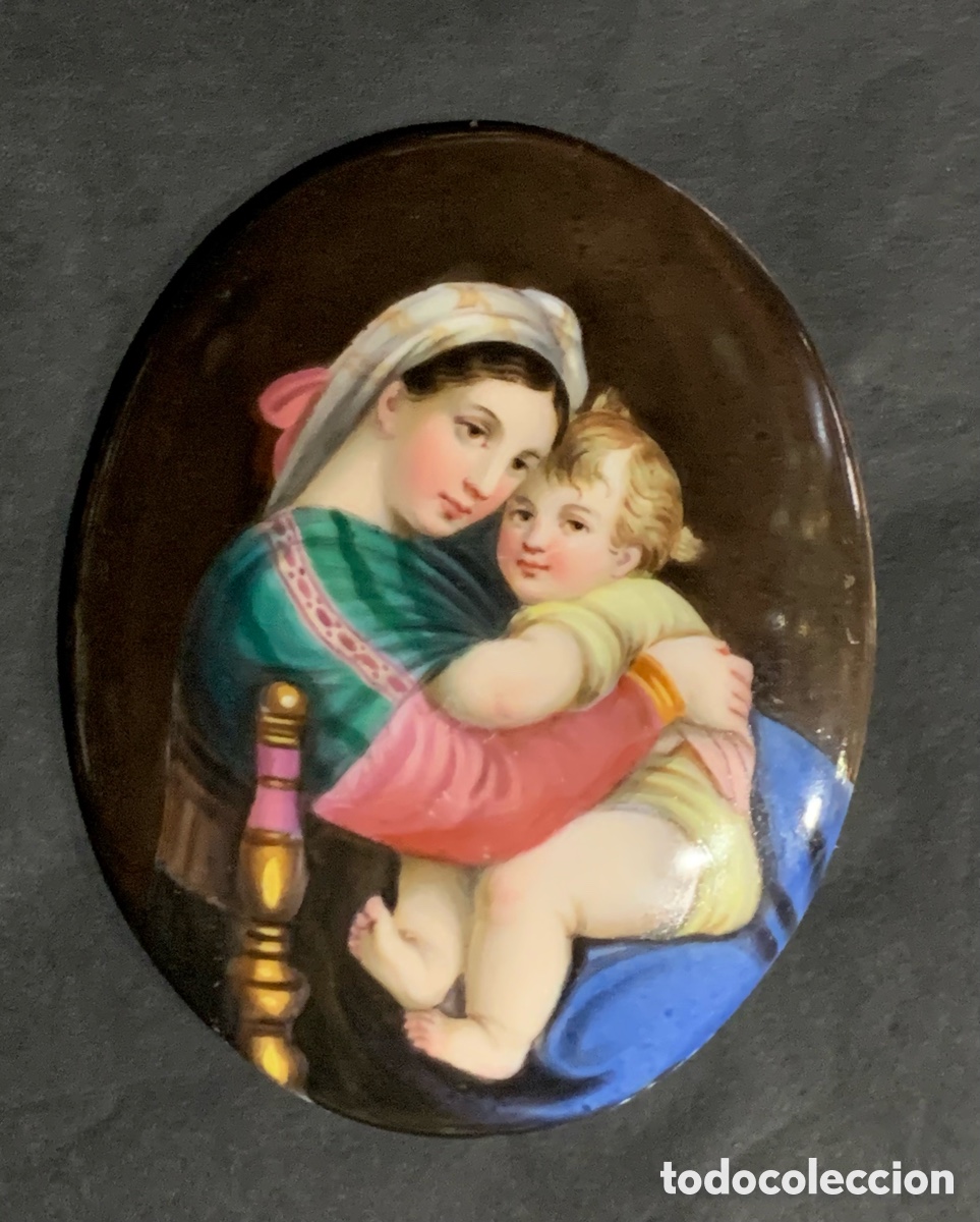 Antig&uuml;edades: Placa de porcelana con la Virgen de la Silla - Foto 1