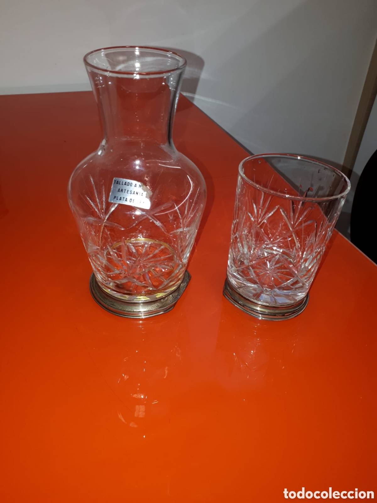 Antig&uuml;edades: JARRA-BOTELLA CON VASO, CRISTAL Y PLATA - Foto 1