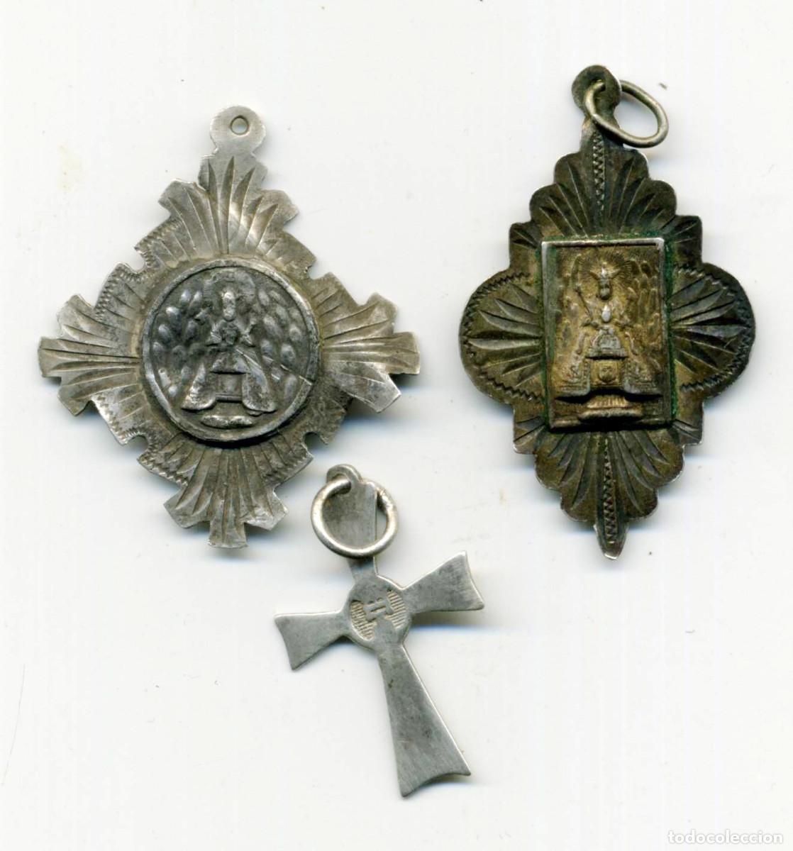 Antiguidades: XS- MONTSERRAT Lot x3 Medalles i creu en PLATA S. XIX-principis XX
