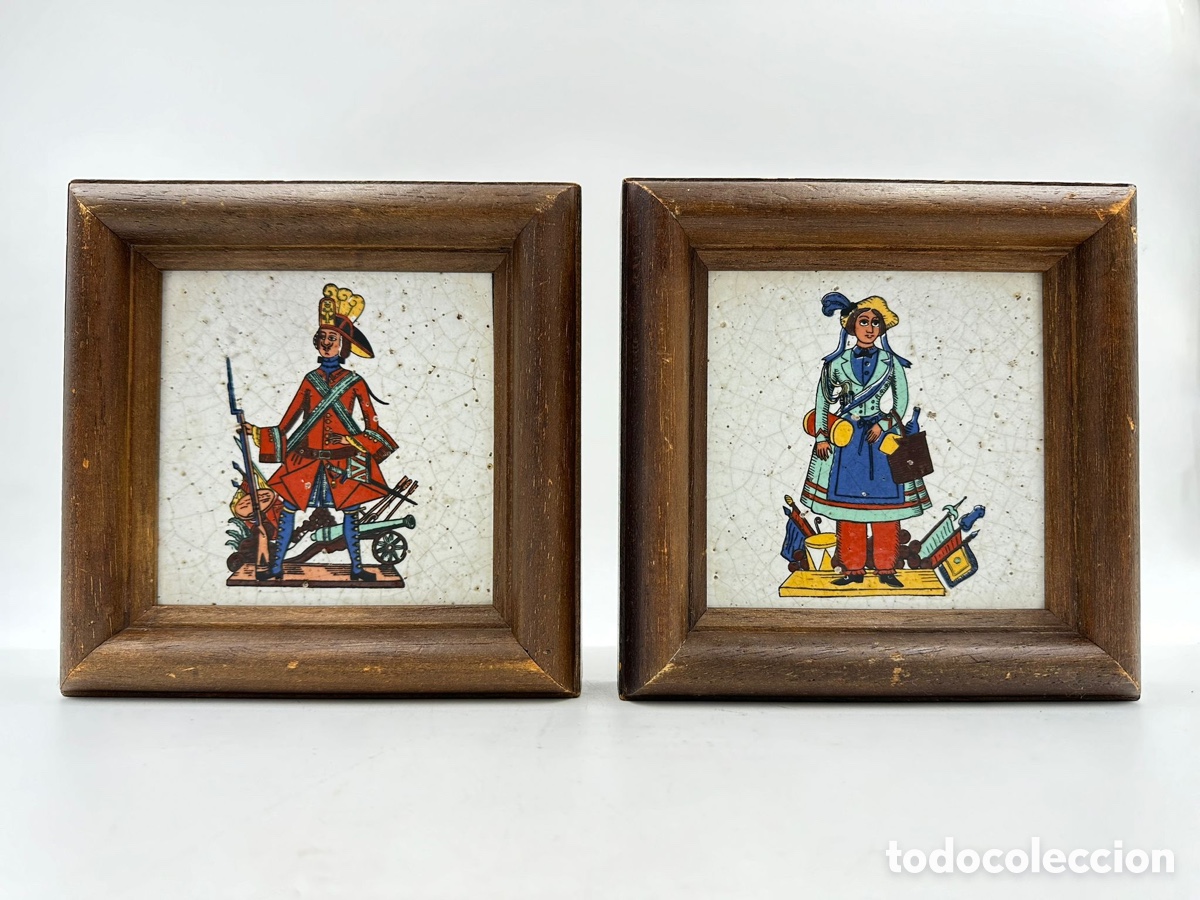 Antig&uuml;edades: Antigua Pareja azulejos enmarcados. - Foto 7