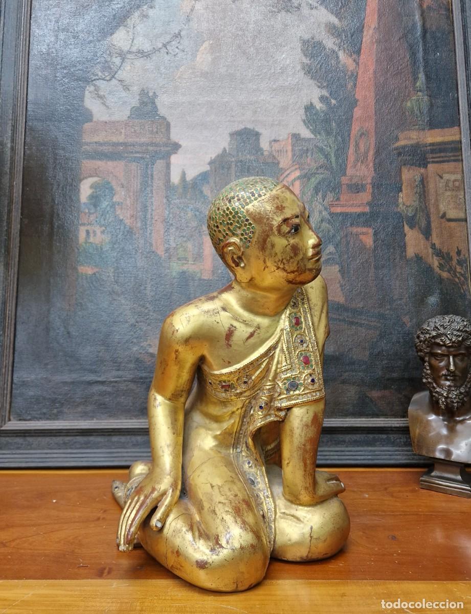 Antig&uuml;edades: BUDA MADERA TALLADA SIGLO XIX - Foto 2