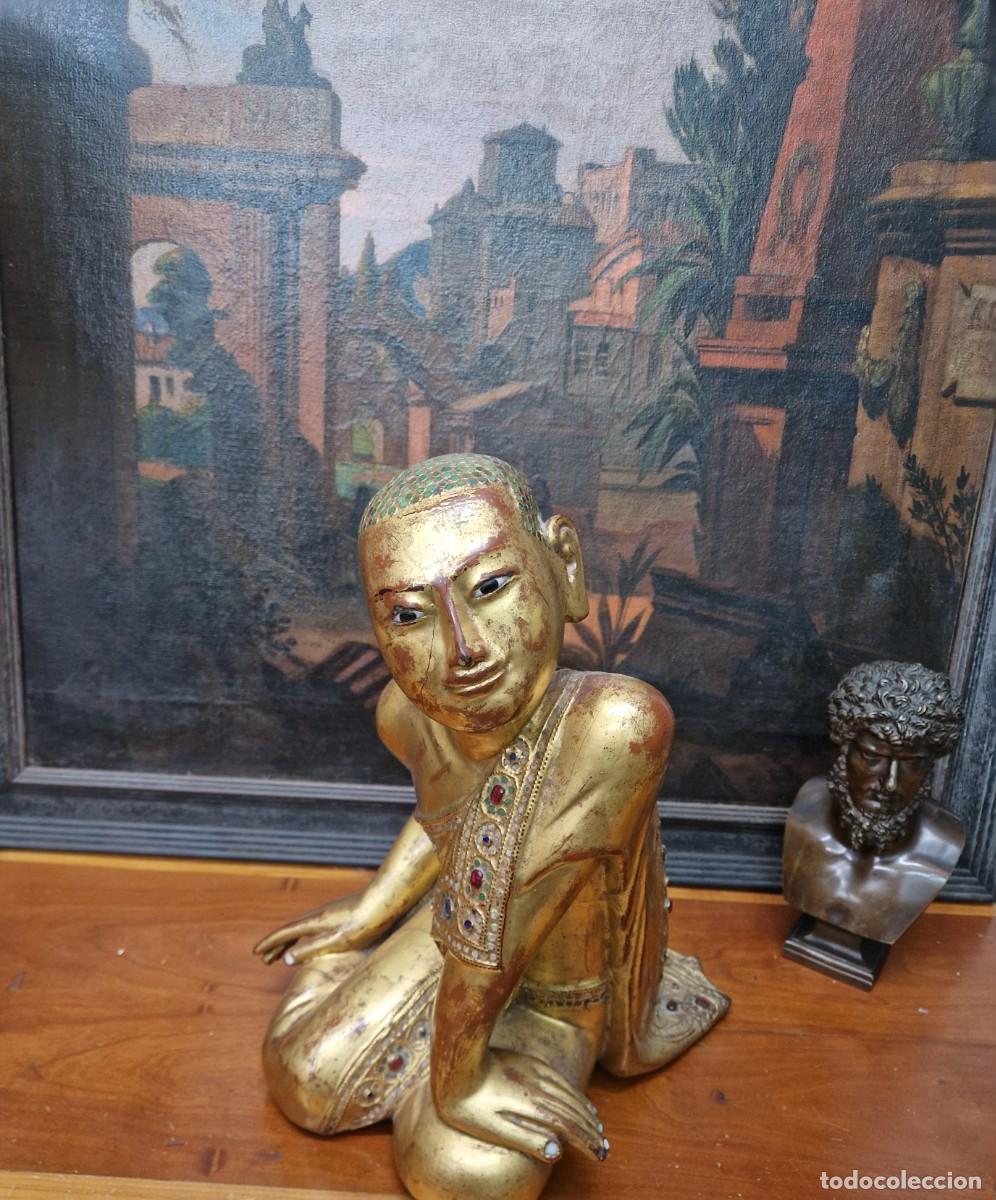 Antig&uuml;edades: BUDA MADERA TALLADA SIGLO XIX - Foto 3