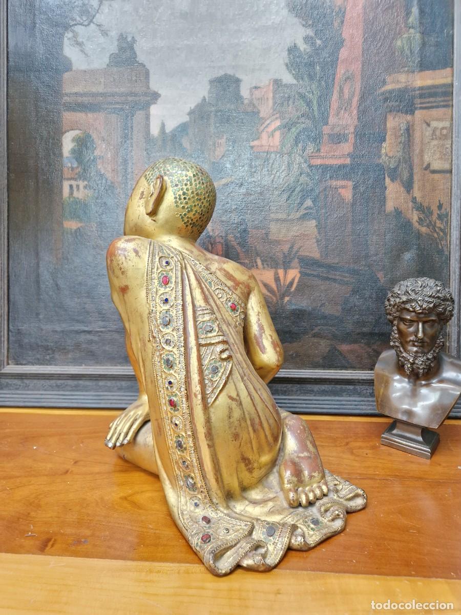 Antig&uuml;edades: BUDA MADERA TALLADA SIGLO XIX - Foto 5
