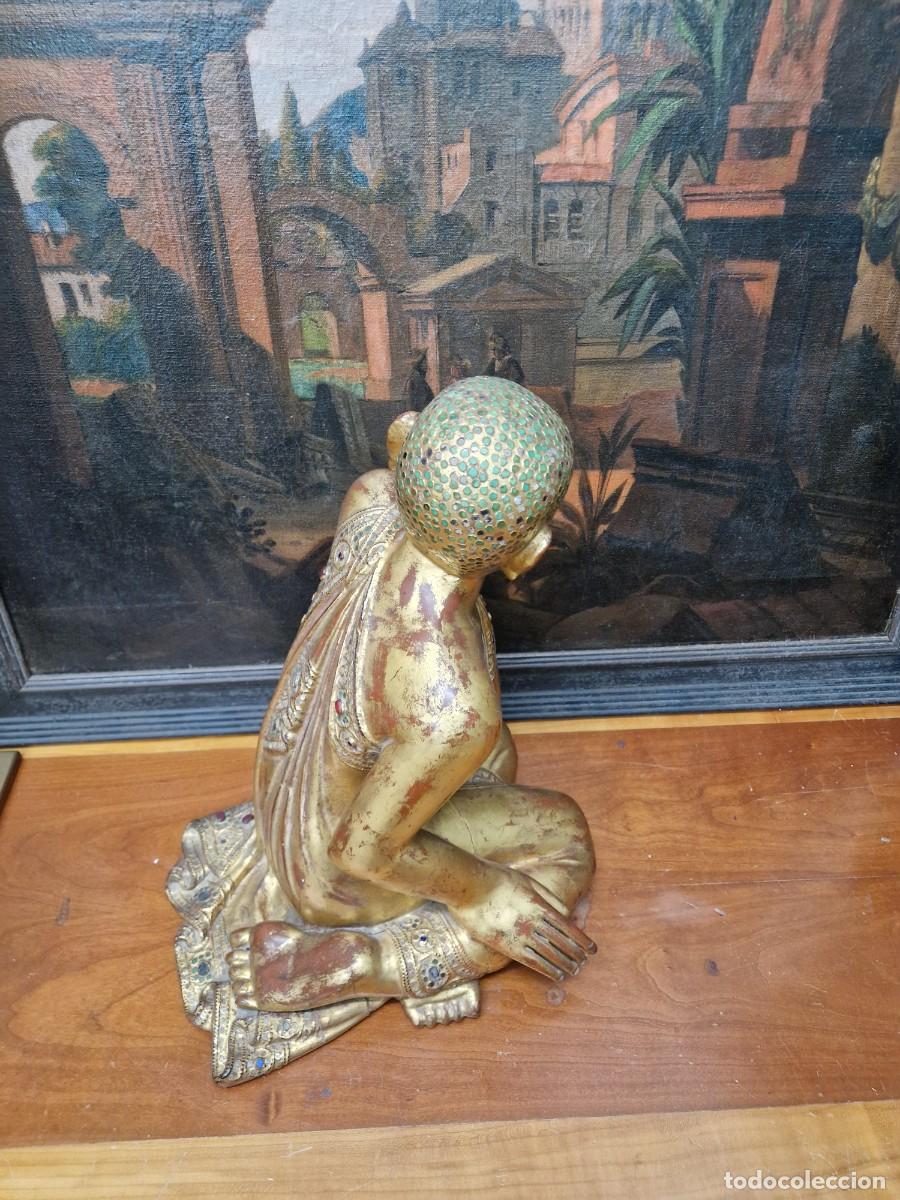 Antig&uuml;edades: BUDA MADERA TALLADA SIGLO XIX - Foto 6