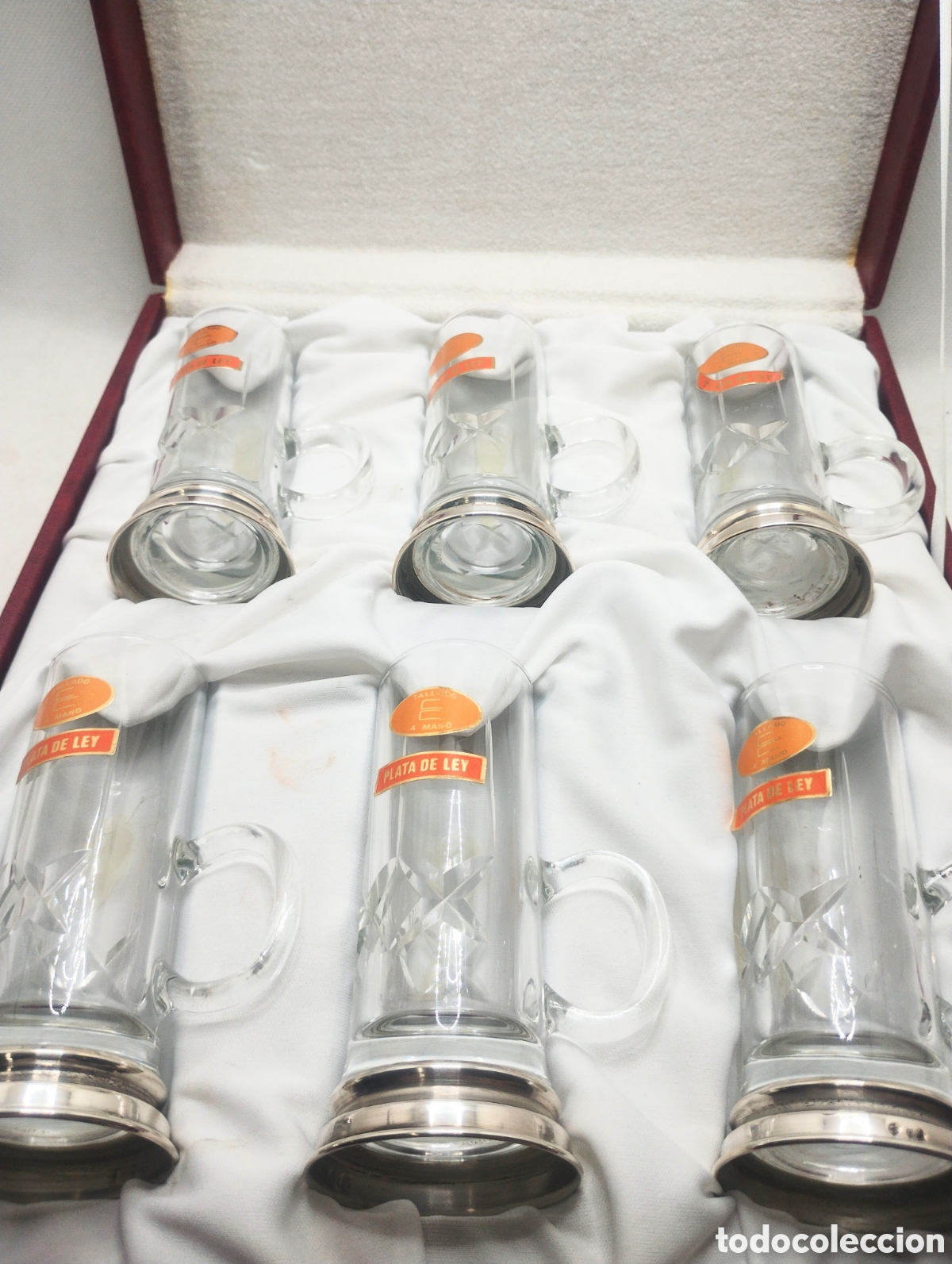 Antig&uuml;edades: Conjunto de chupitos con pi&eacute; de plata en caja original - Foto 2