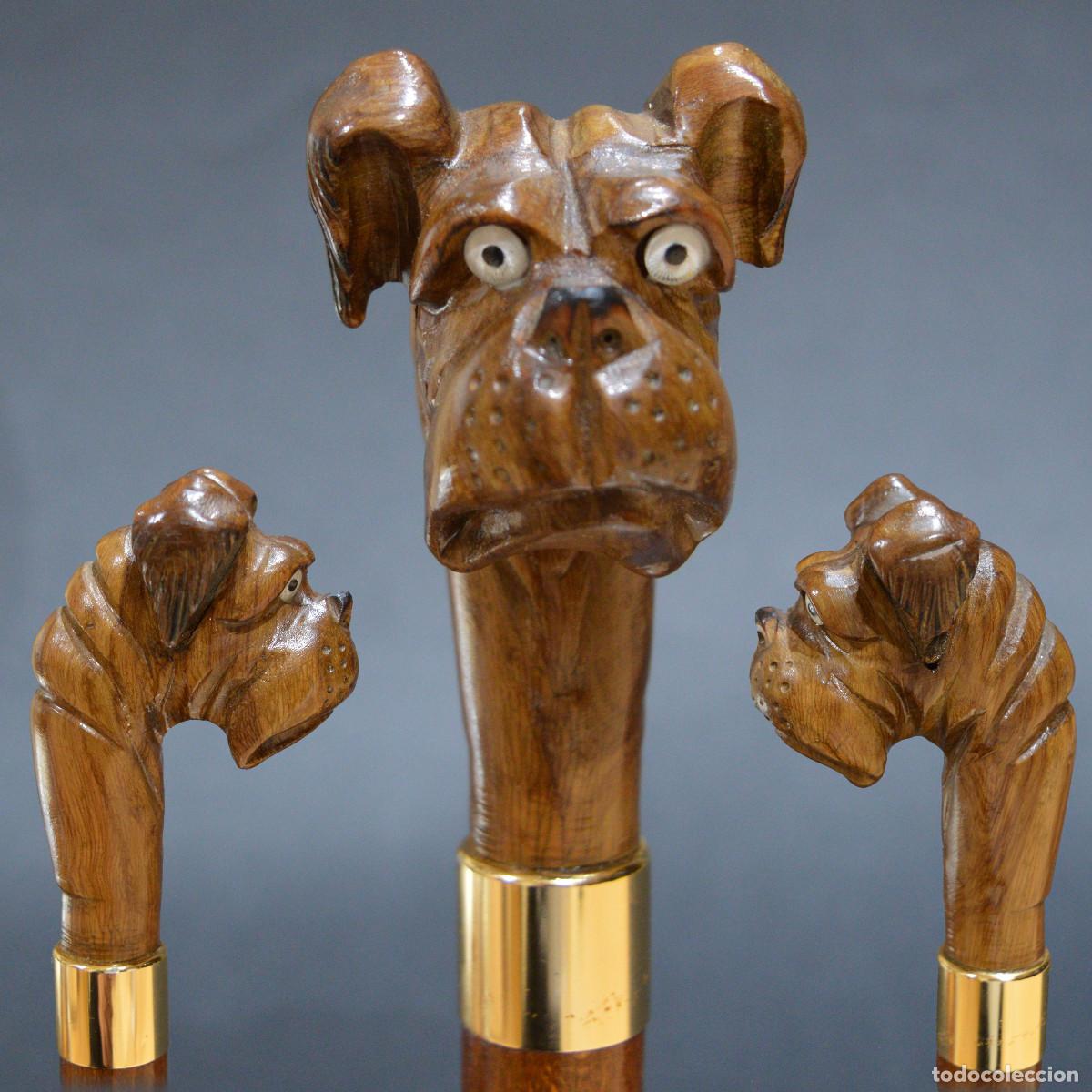 Antig&uuml;edades: ANTIGUO BASTON MANGO BOXER PERRO TALLA MADERA - Foto 1