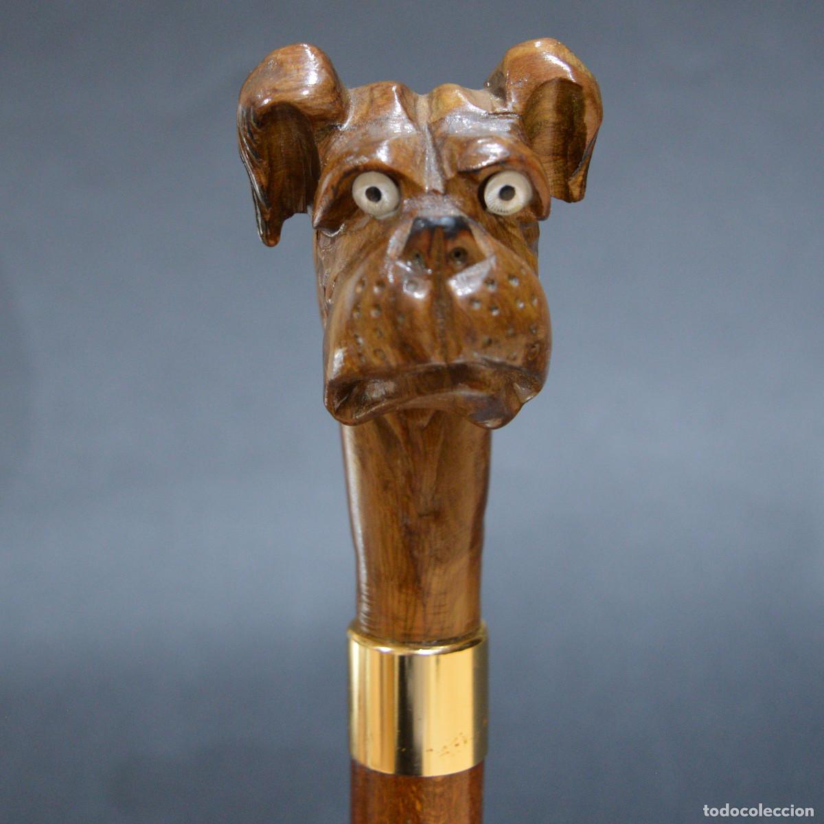 Antig&uuml;edades: ANTIGUO BASTON MANGO BOXER PERRO TALLA MADERA - Foto 2