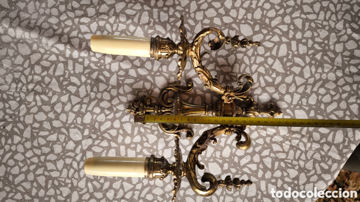 Antig&uuml;edades: PAREJA DE L&Aacute;MPARAS DE PARED EN BRONCE - Foto 5