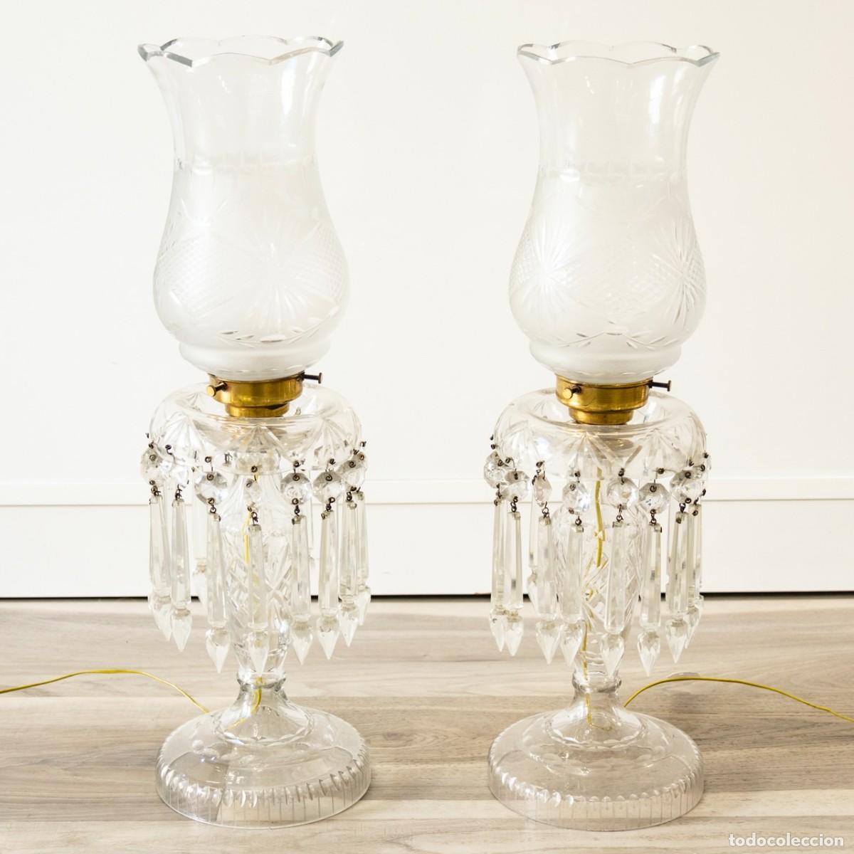Antig&uuml;edades: Pareja Quinqu&eacute;s Cristal - Foto 1