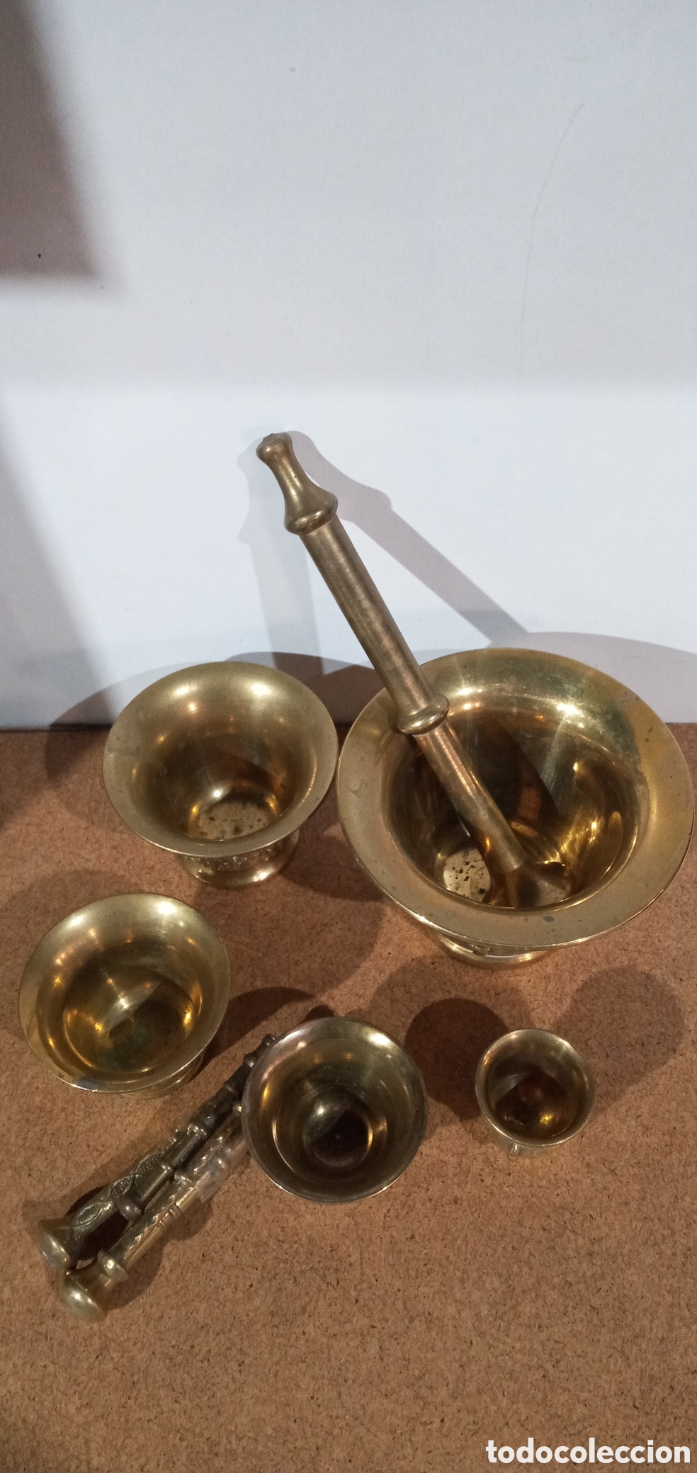 Antig&uuml;edades: LOTE DE 5 ALMIREZ MORTEROS BRONCE CON SUS MAZAS - Foto 7