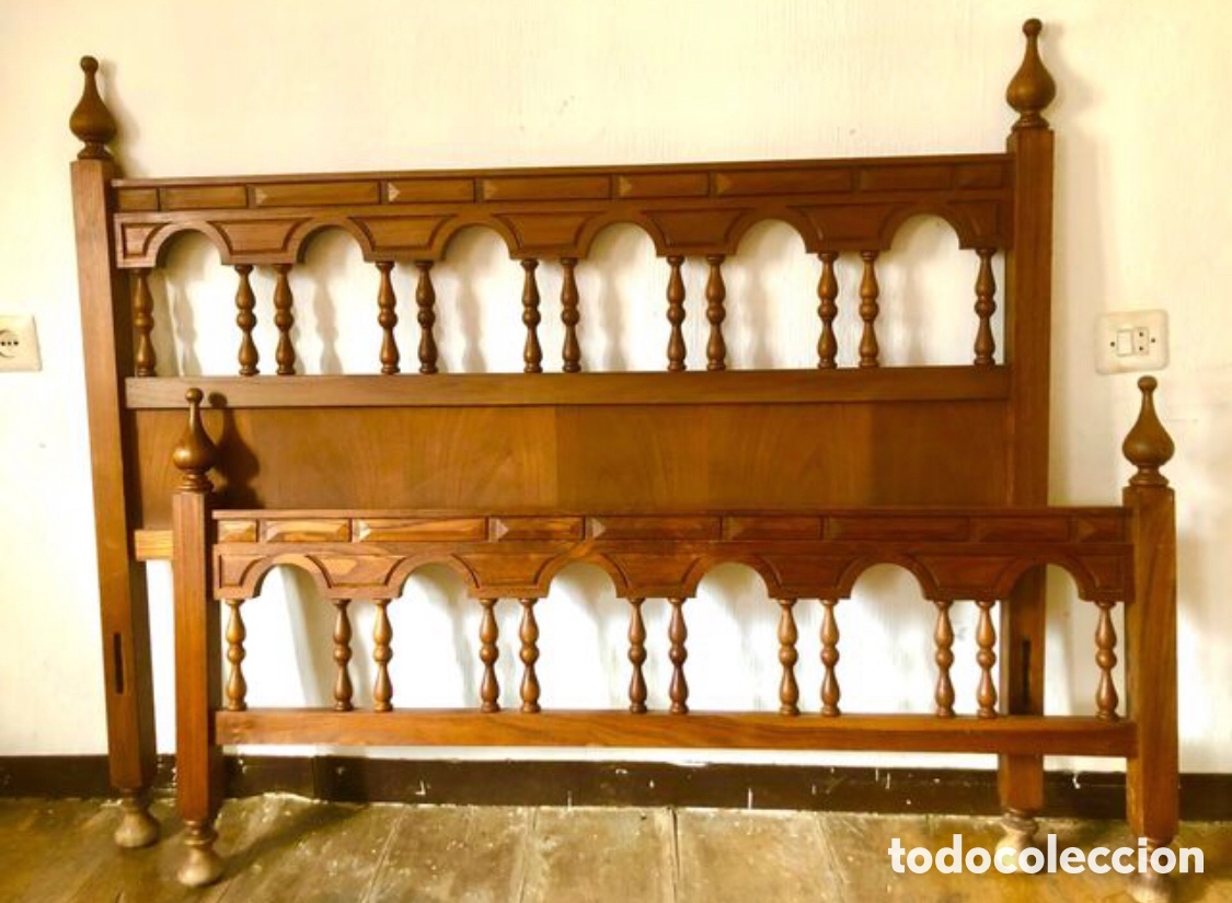 Antig&uuml;edades: CAMA DE MADERA TALLADA ESTILO CASTELLANO COMLETA - Foto 8