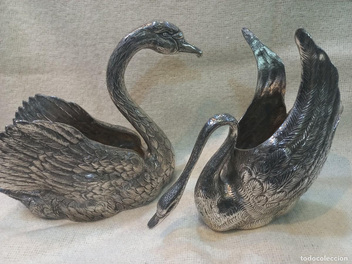 Antig&uuml;edades: DOS CISNES &uml;ALPACA PLATEADA&uml; 21cm y 19cm - Foto 2