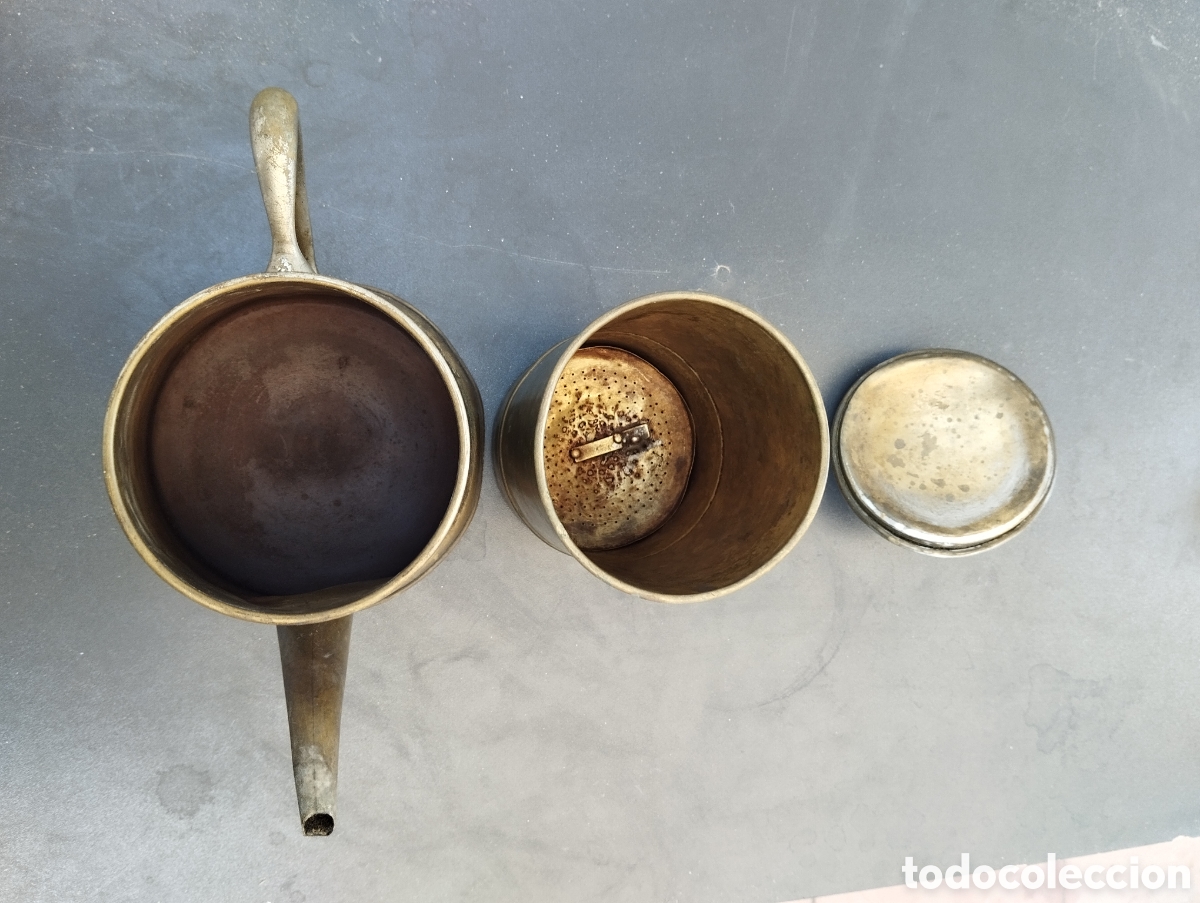Antig&uuml;edades: lote de cafetera y azucarera de metal - Foto 5