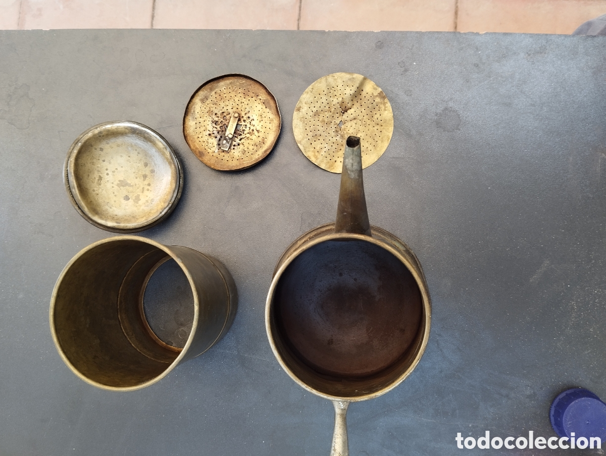 Antig&uuml;edades: lote de cafetera y azucarera de metal - Foto 6