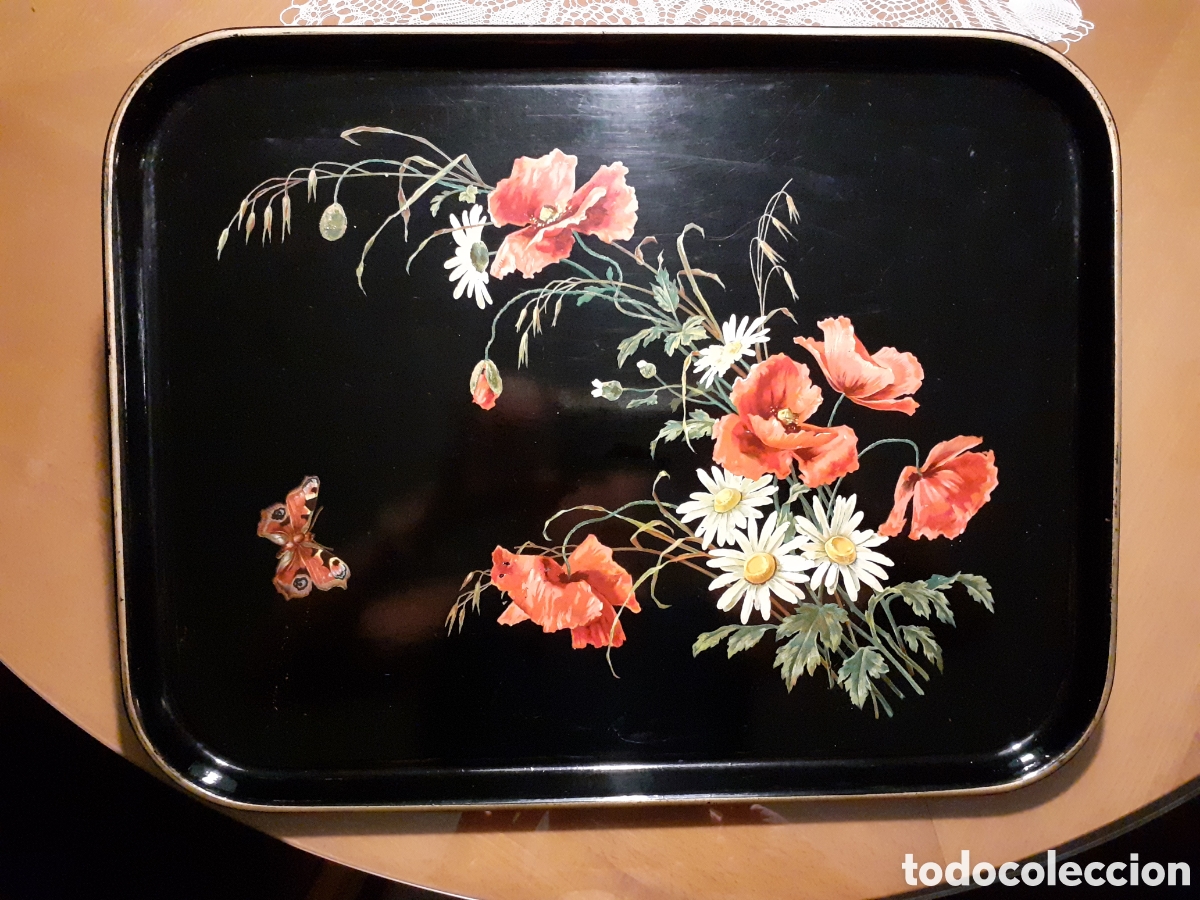 Antig&uuml;edades: Bandeja lacada y pintada a mano - Foto 4
