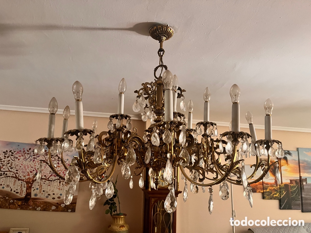 Antig&uuml;edades: L&aacute;mpara bronce de cristal - Foto 2