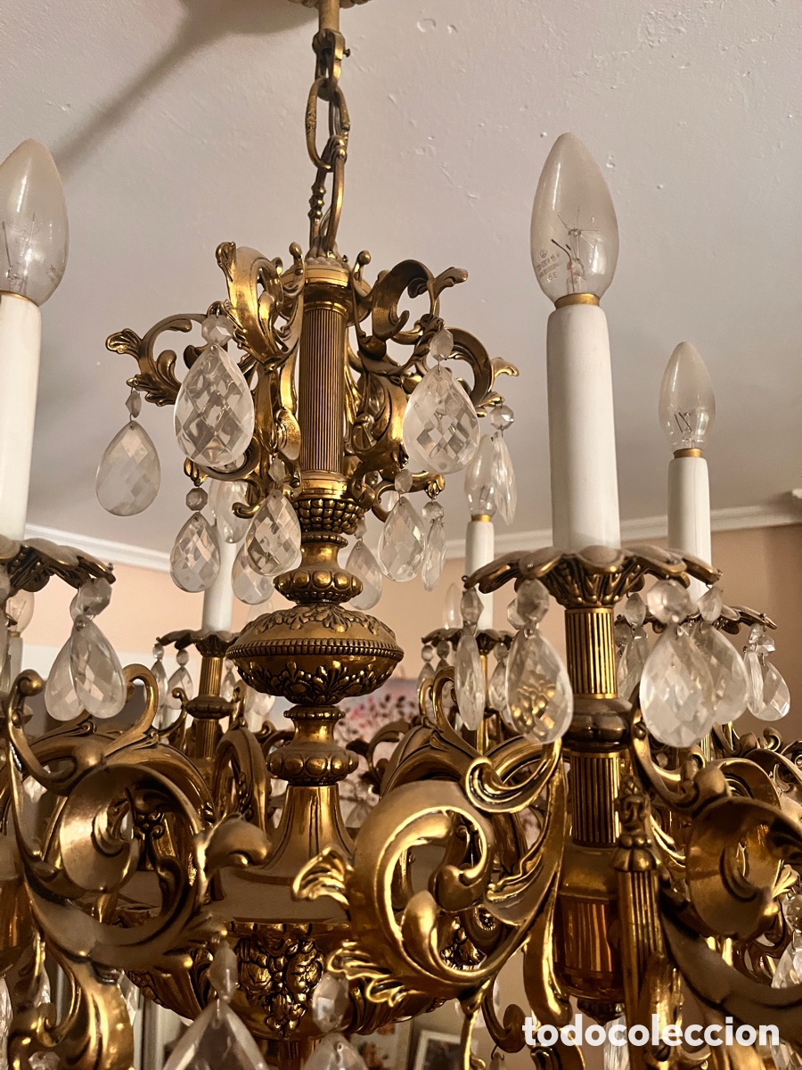 Antig&uuml;edades: L&aacute;mpara bronce de cristal - Foto 3