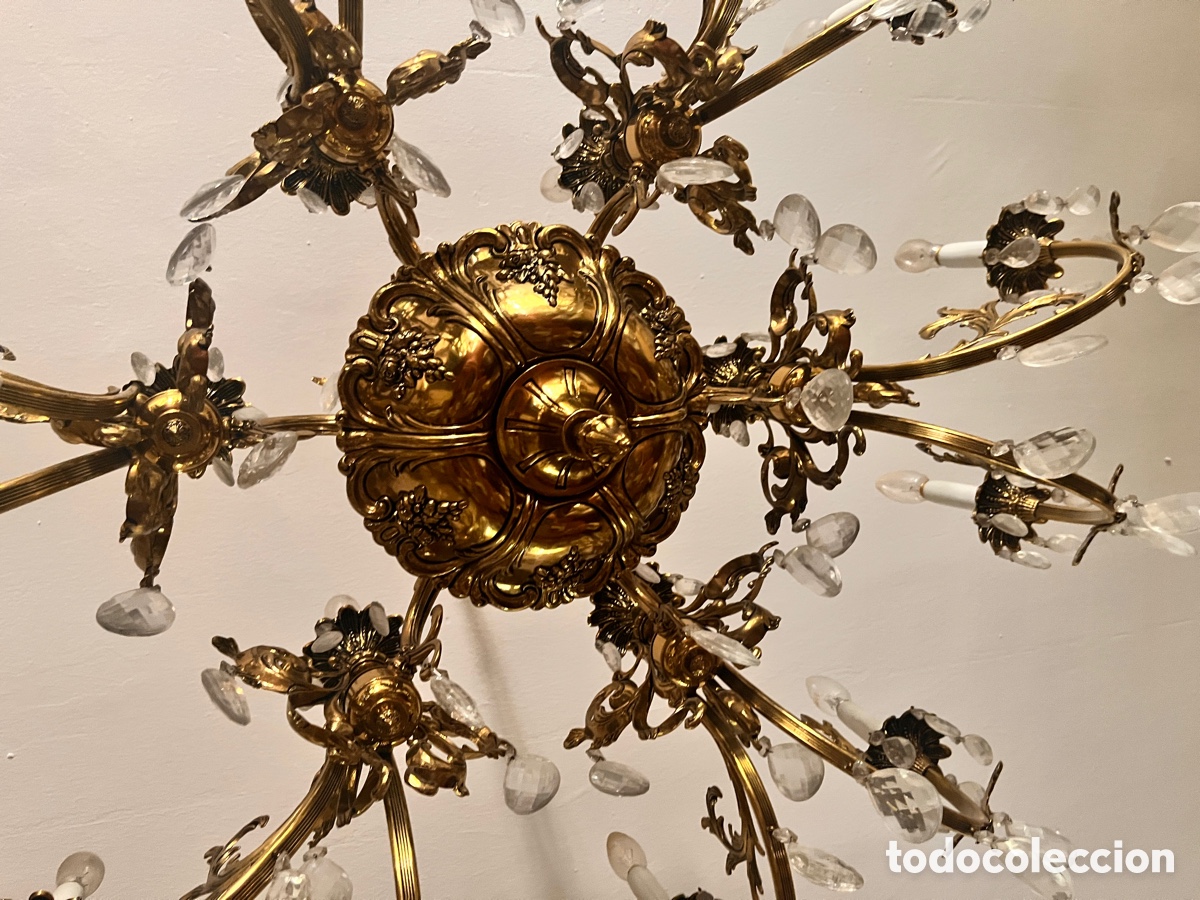 Antig&uuml;edades: L&aacute;mpara bronce de cristal - Foto 4