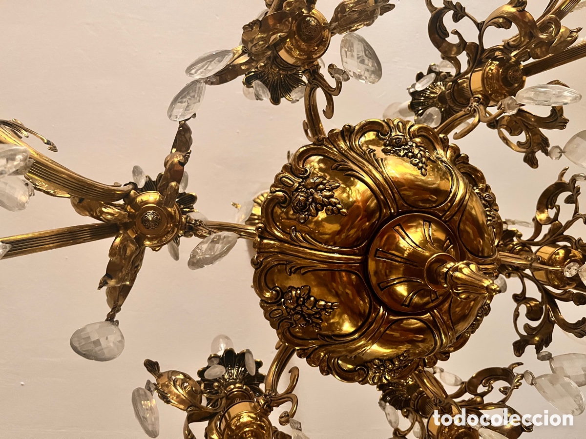 Antig&uuml;edades: L&aacute;mpara bronce de cristal - Foto 5