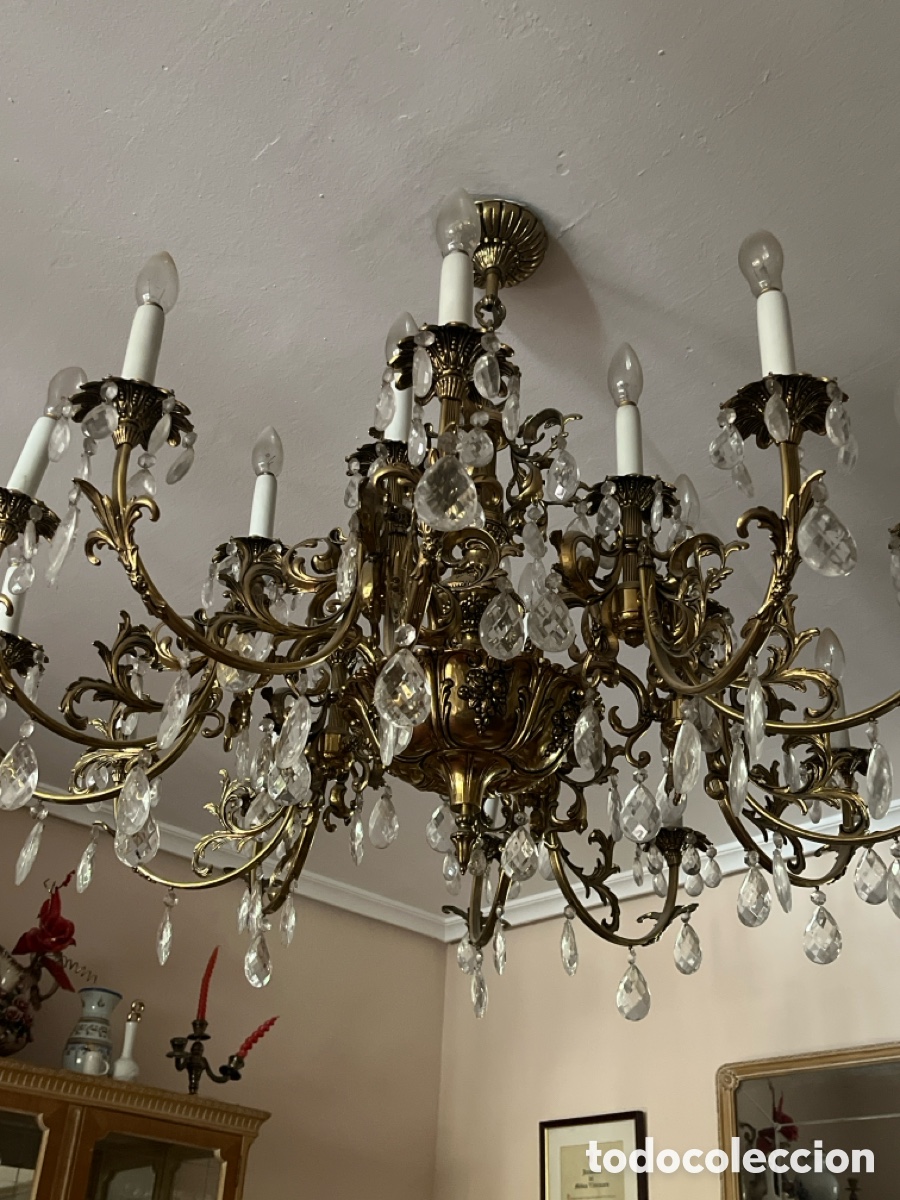 Antig&uuml;edades: L&aacute;mpara bronce de cristal - Foto 6